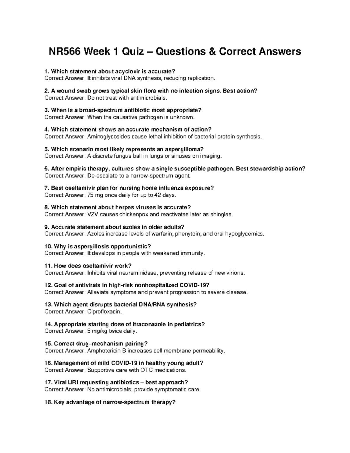 NR566 Week 1 Quiz: Key Questions & Correct Answers - Studocu