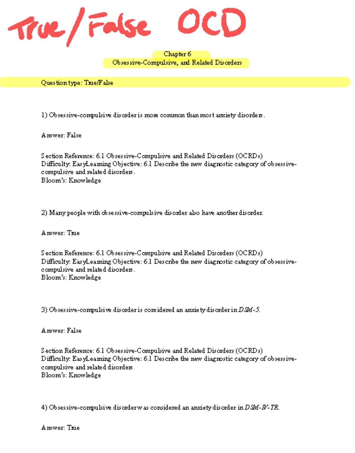 Chapter 6 - OCD Study Guide and Test Review (Final Exam Prep) - Studocu