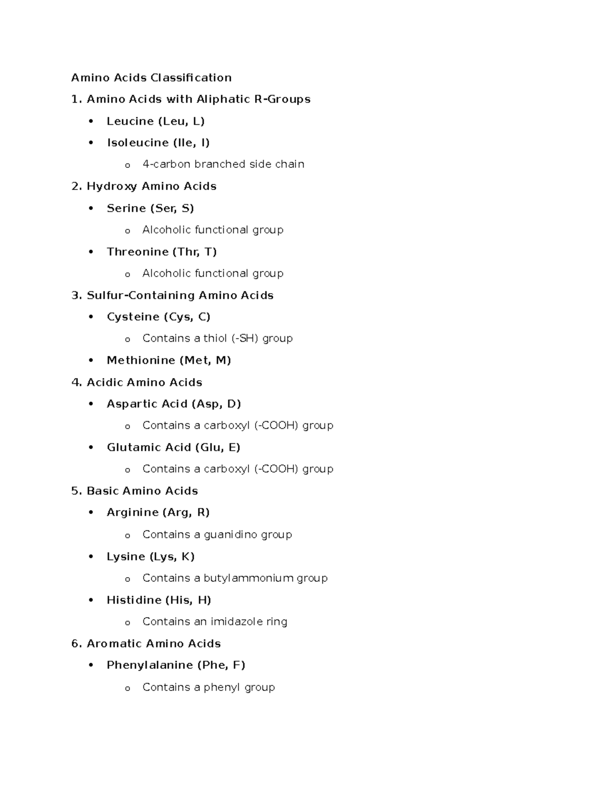 Jan 14 notes - Amino Acids Classification 1. Amino Acids with Aliphatic ...