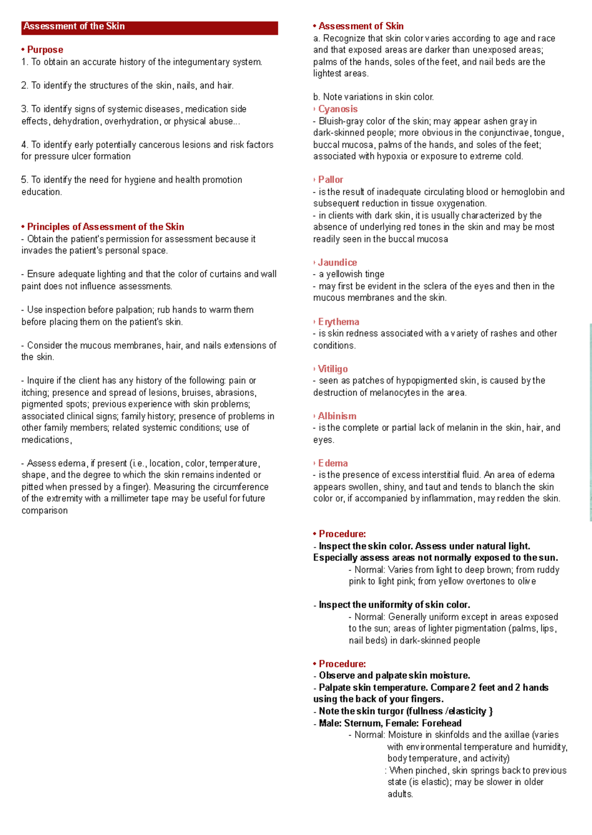 Assessment of Skin Hair Nails 1 - Assessment of the Skin Purpose To ...
