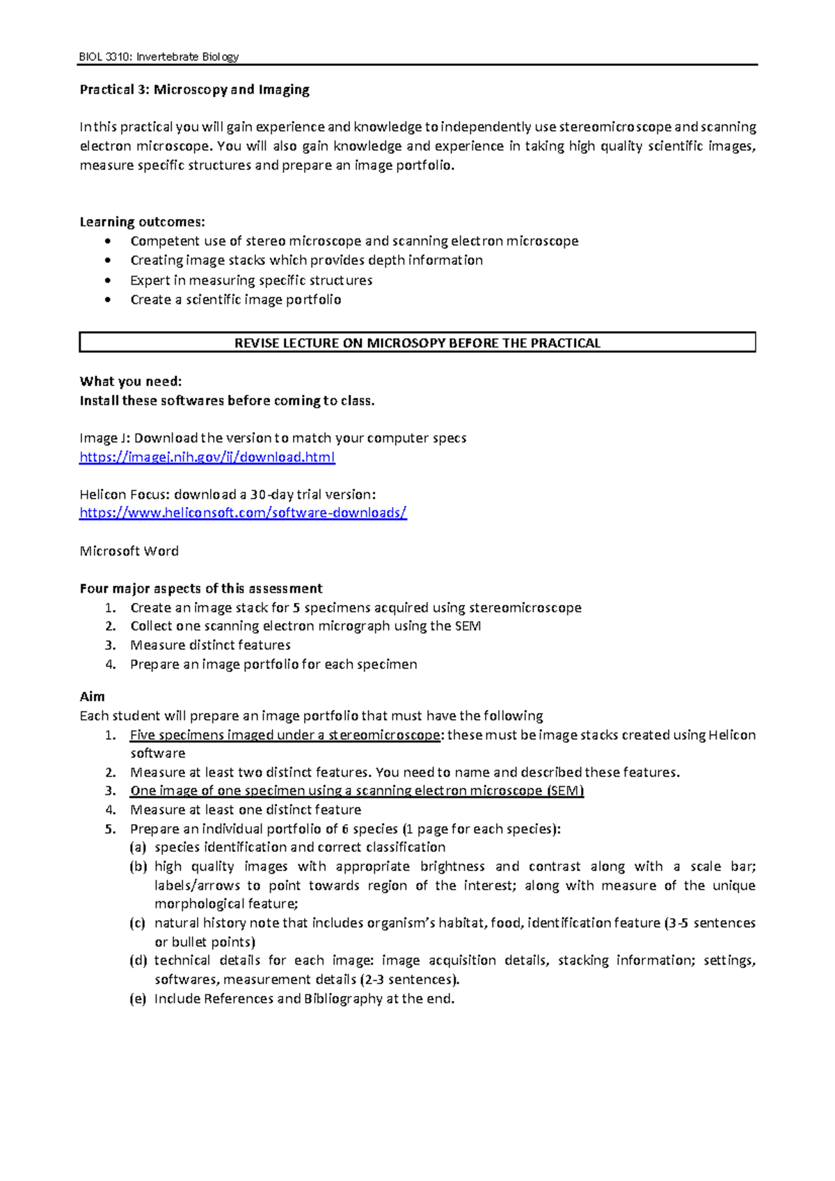 BIOL3310: Practical 3 - Microscopy and Image Portfolio Guidelines - Studocu