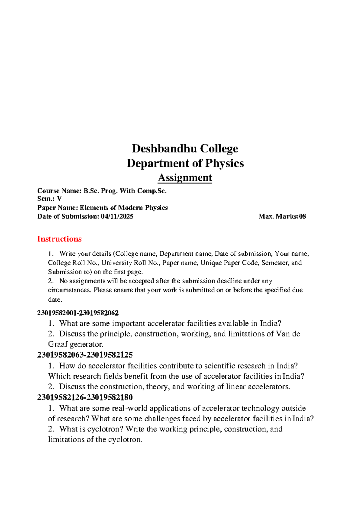 B.Sc. Prog. Sem V Assignment: Elements of Modern Physics - Studocu