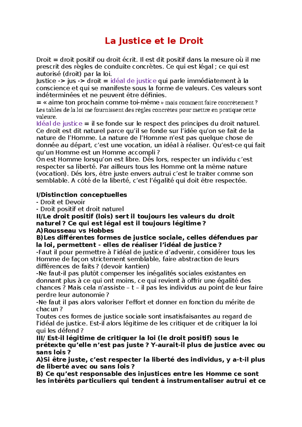 La justice et le droit - La Justice et le Droit Droit = droit positif ...