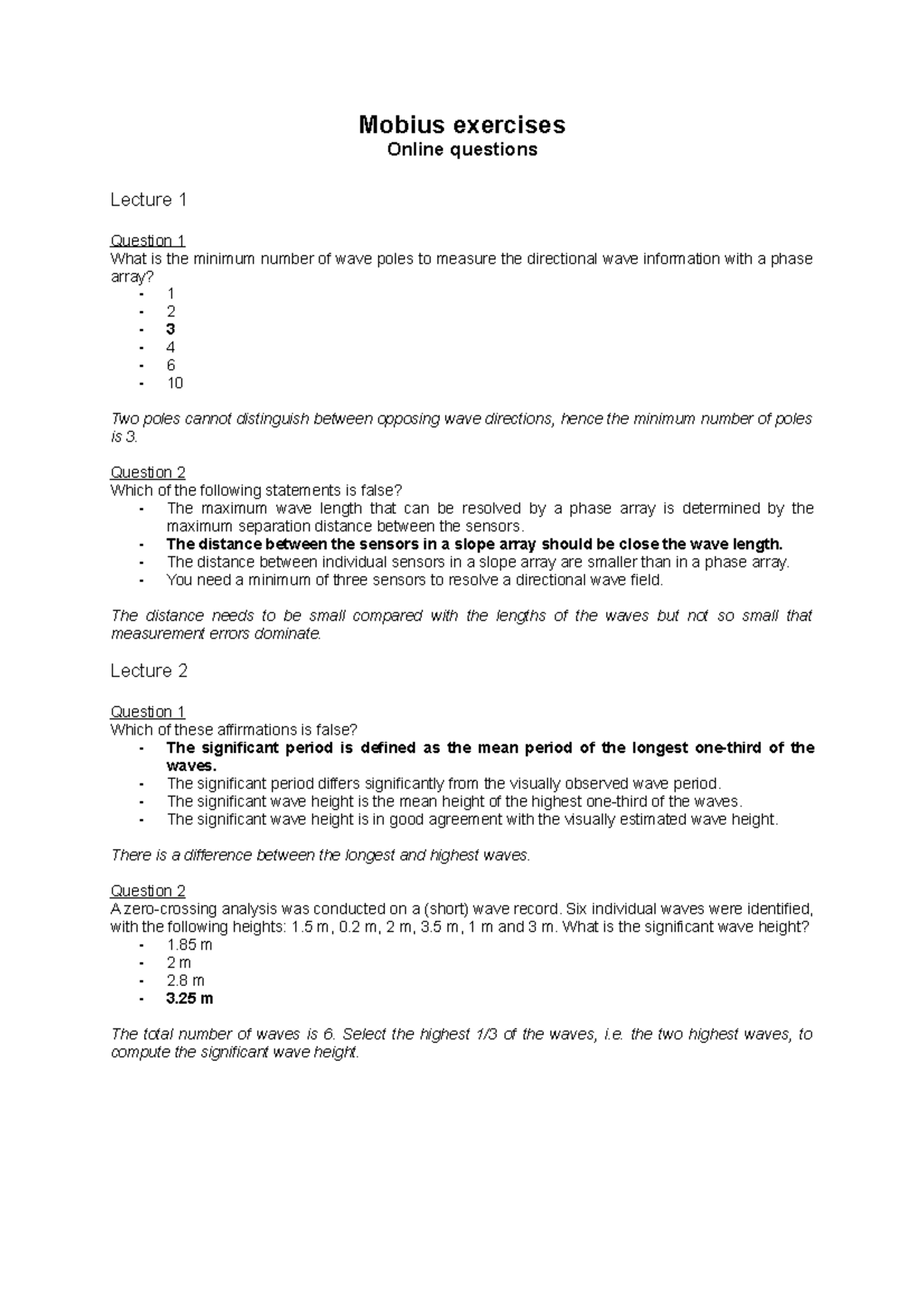 Mobius Exercises: Online Questions (Course Code: Example123) - Studeersnel