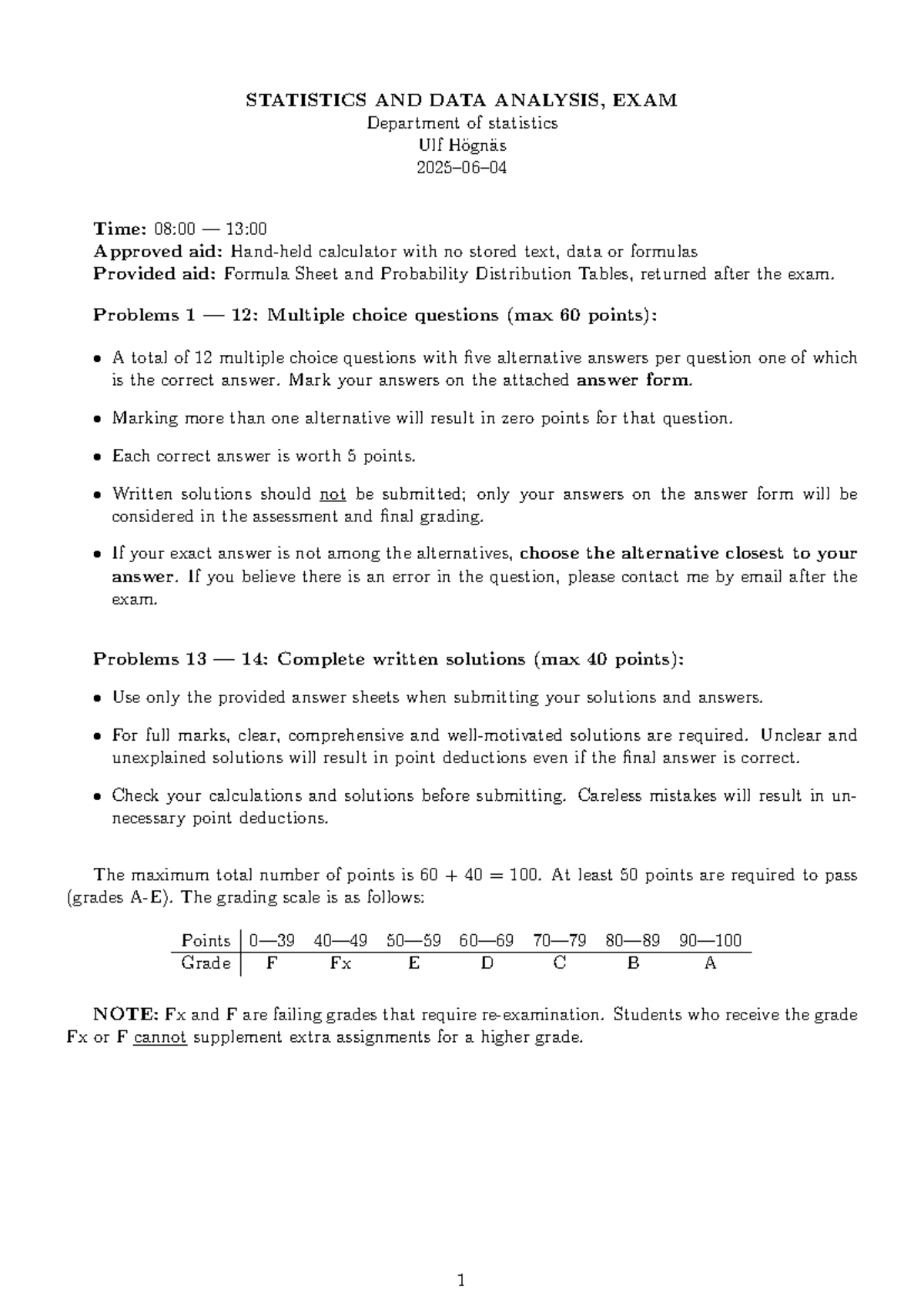 Exam SDA BA 250604 Solutions: Statistics & Data Analysis - Studocu