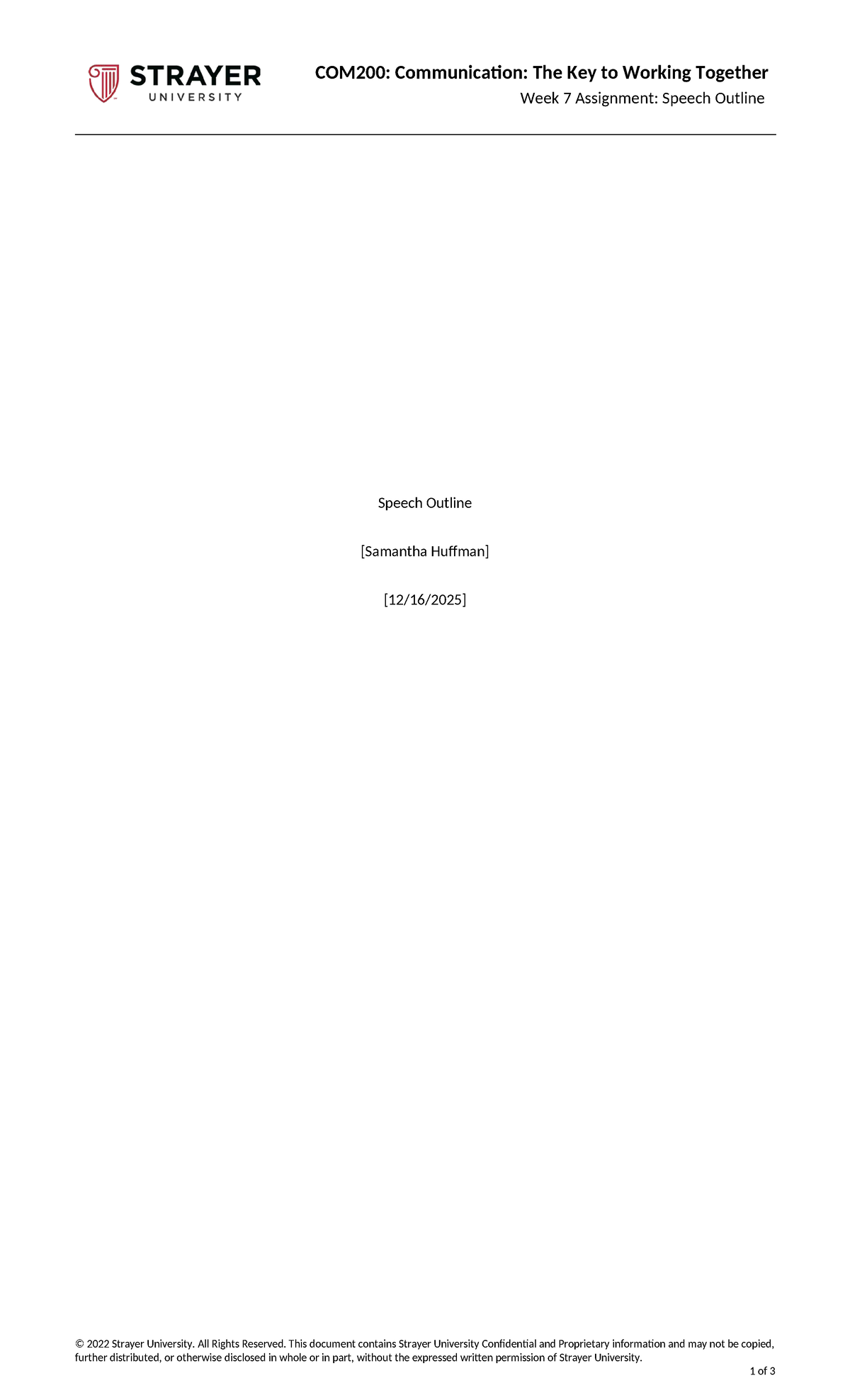 COM200: Week 7 Assignment - Speech Outline on Microsoft Teams - Studocu