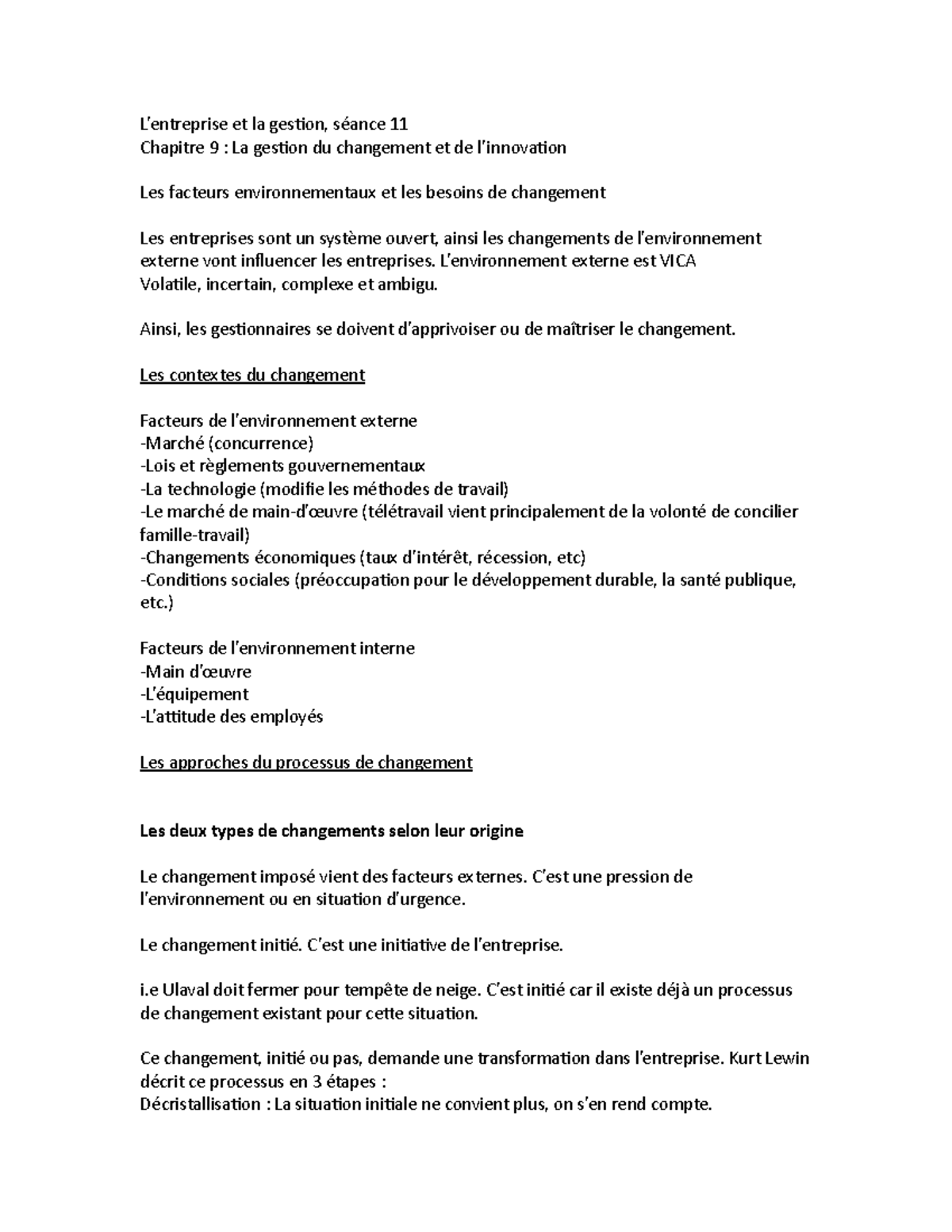Chapitre 9 - Gestion du Changement et de l'Innovation en Entreprise ...