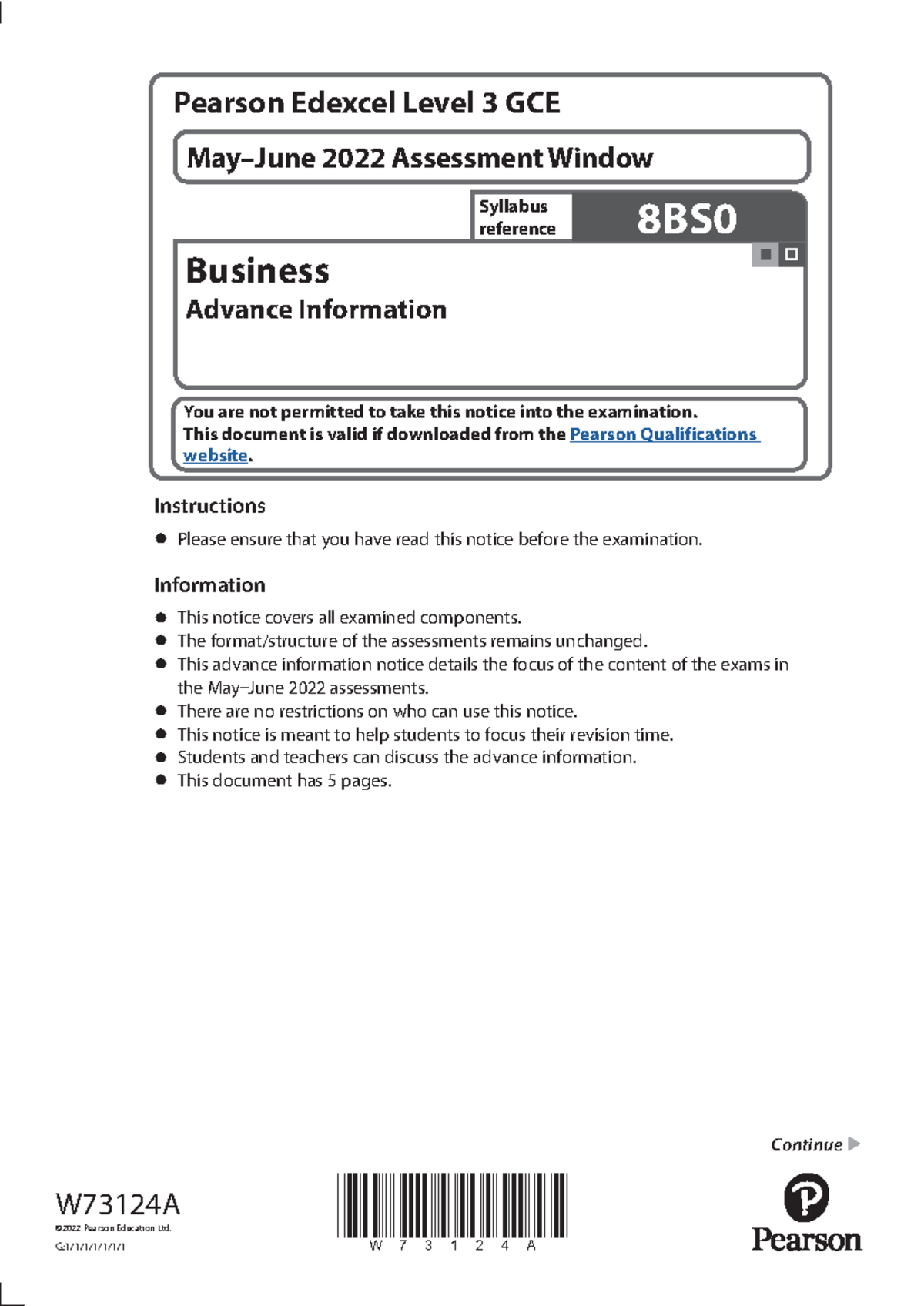 Kami Export - AS level Business - W73124A Pearson Edexcel Level 3 GCE ...