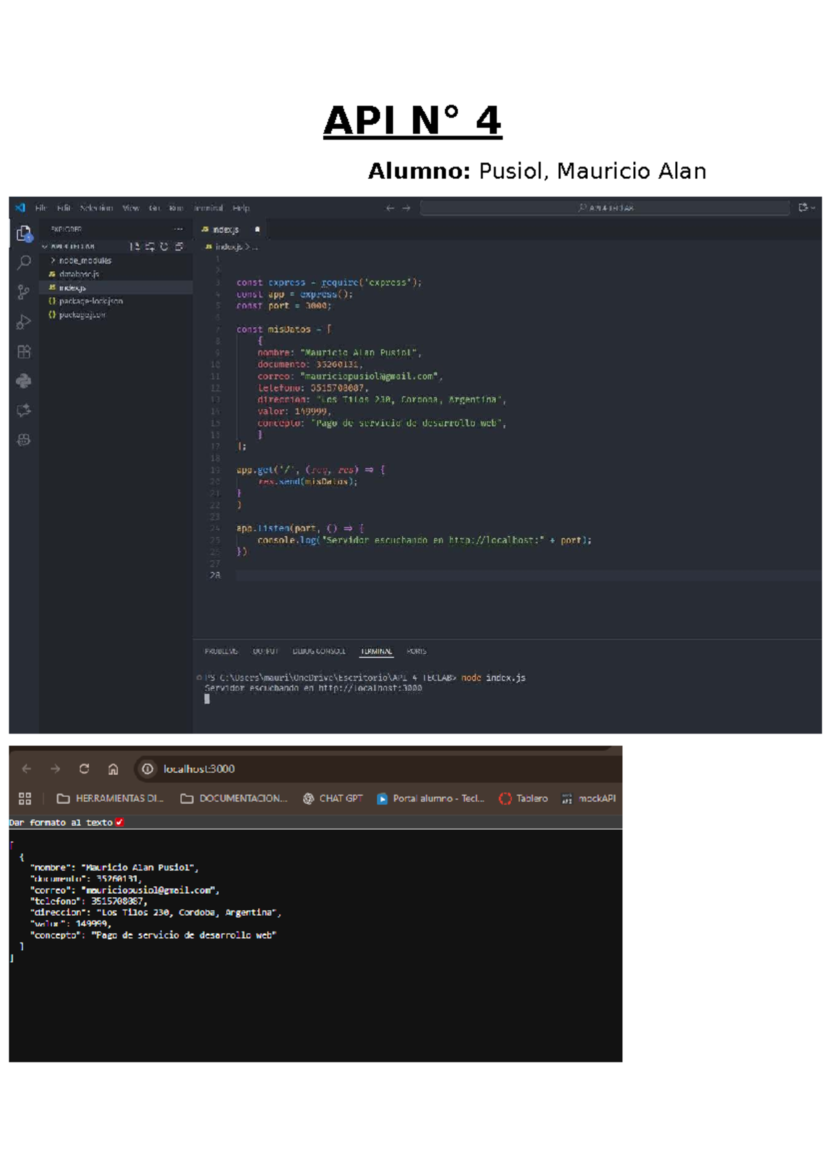 API 4 - Desarrollo de Servicio con Express y Node.js - Studocu