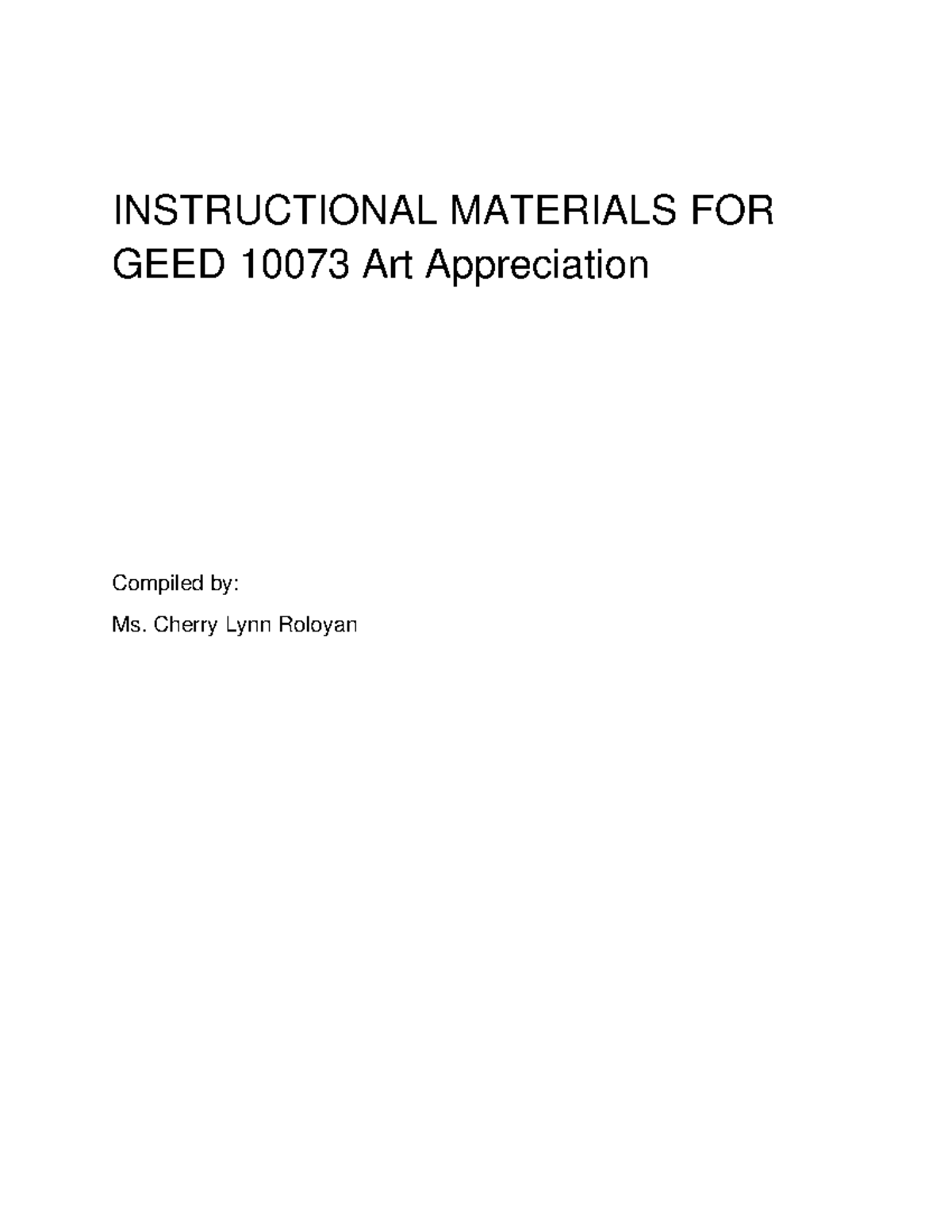 GEED 10073 - Functions and Categories of Art: Lesson 2 Overview - Studocu