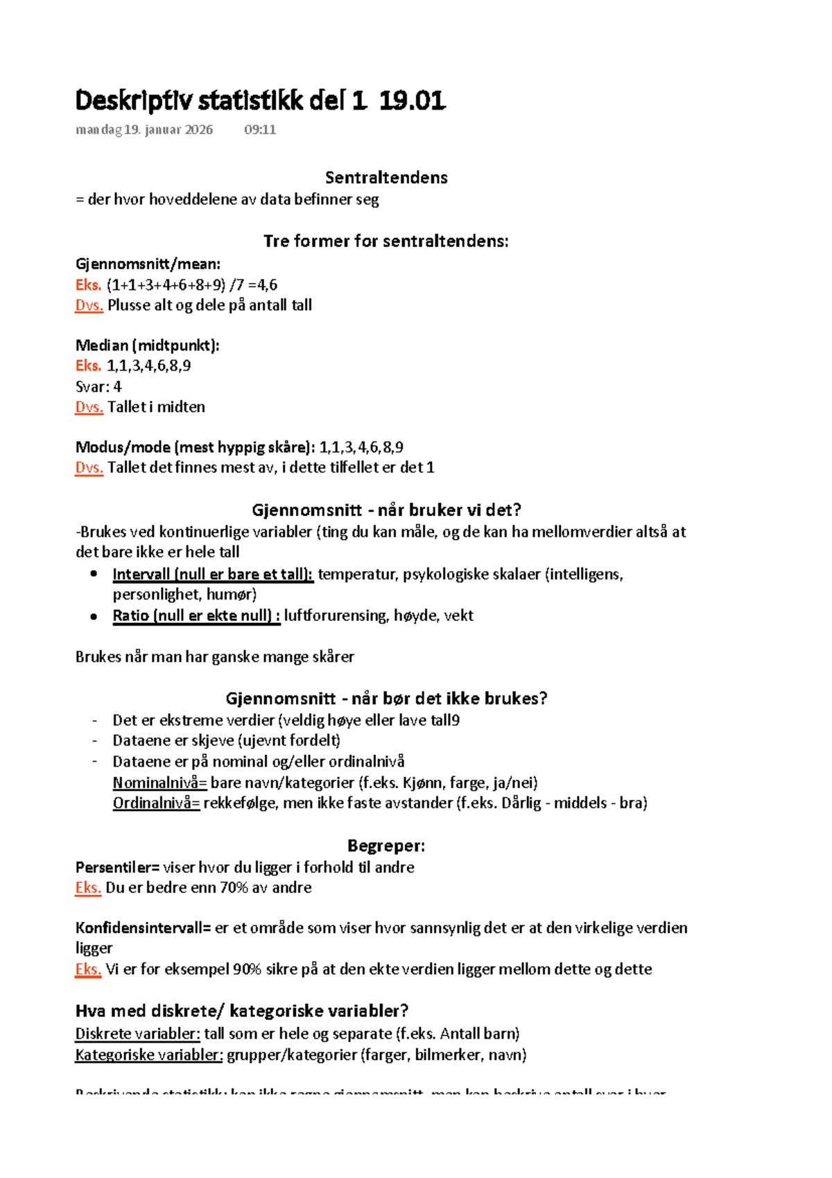 Deskriptiv Statistikk Del 1: Sentraltendens og Variabilitet - Studocu