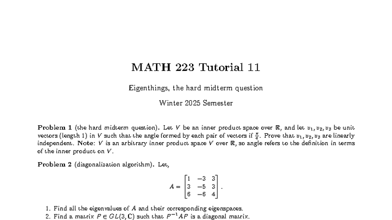W2025 MATH 223 Midterm Review: Eigenvalues & Linear Independence - Studocu