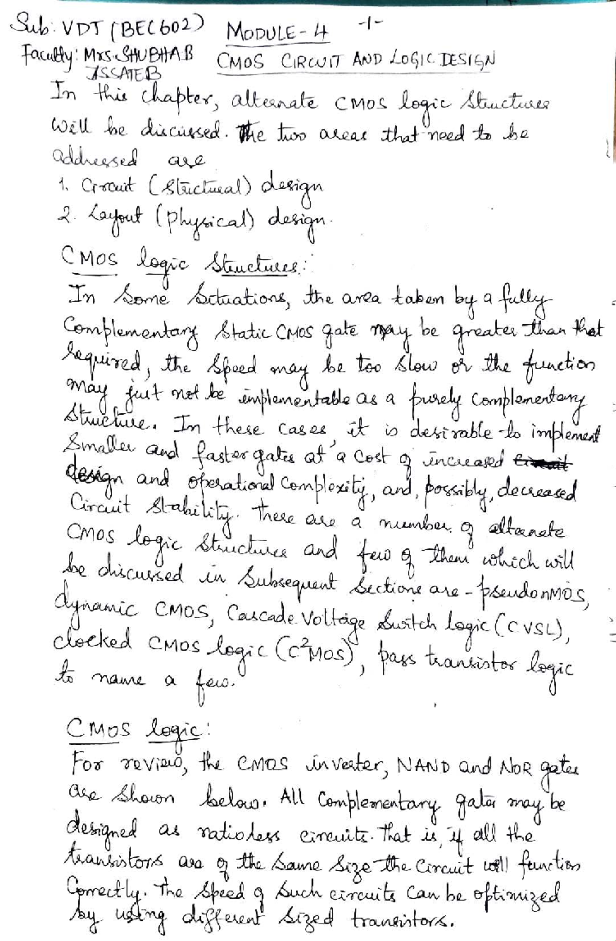 CMOS Logic Design Concepts (BEC602) - Lecture Notes - Studocu