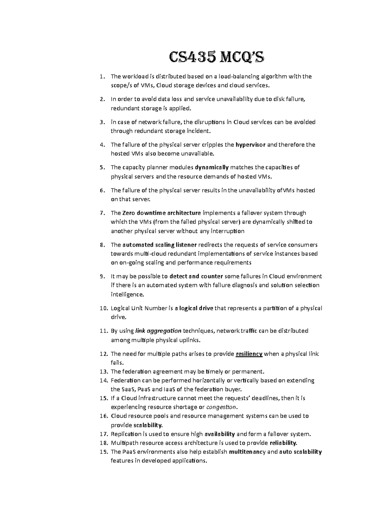 Cs435 Final Term MCQs on Cloud Computing Concepts - Studocu
