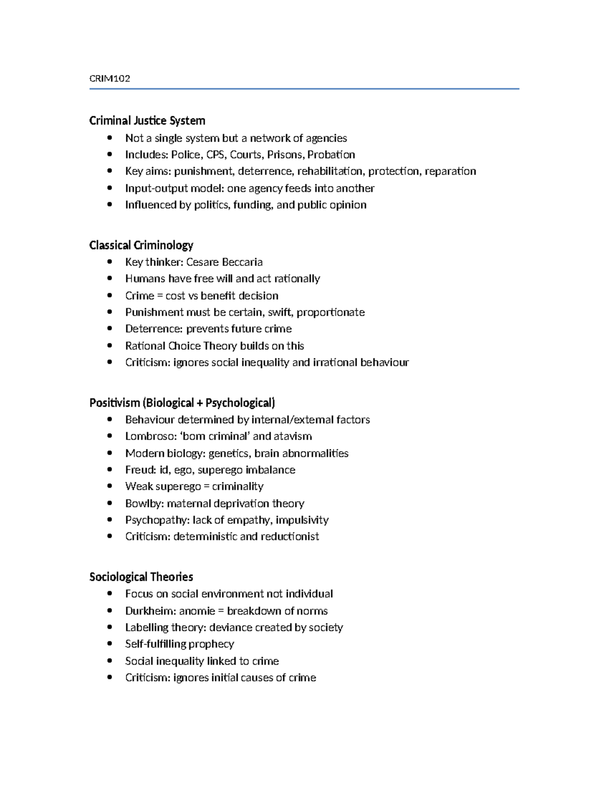 CRIM102 Comprehensive Master Notes on Criminal Justice System - Studocu