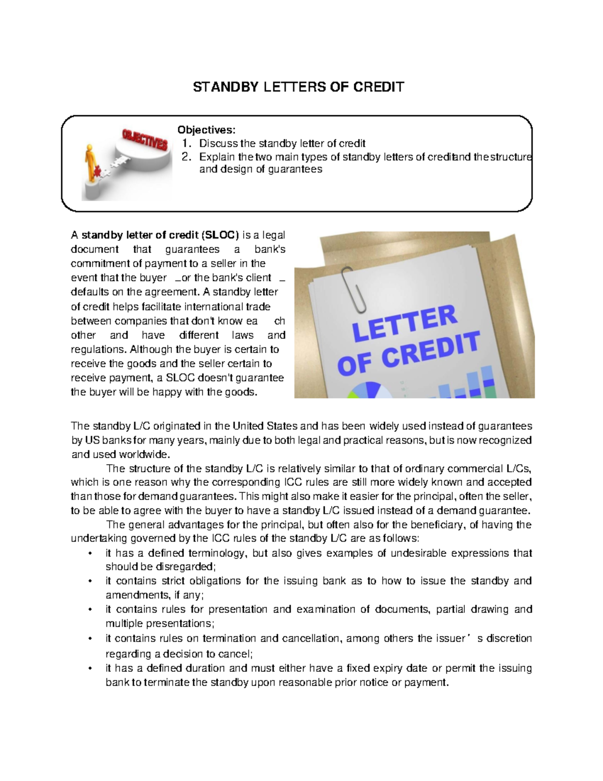 Standby Letters OF Credit - STANDBY LETTERS OF CREDIT The standby L/C ...