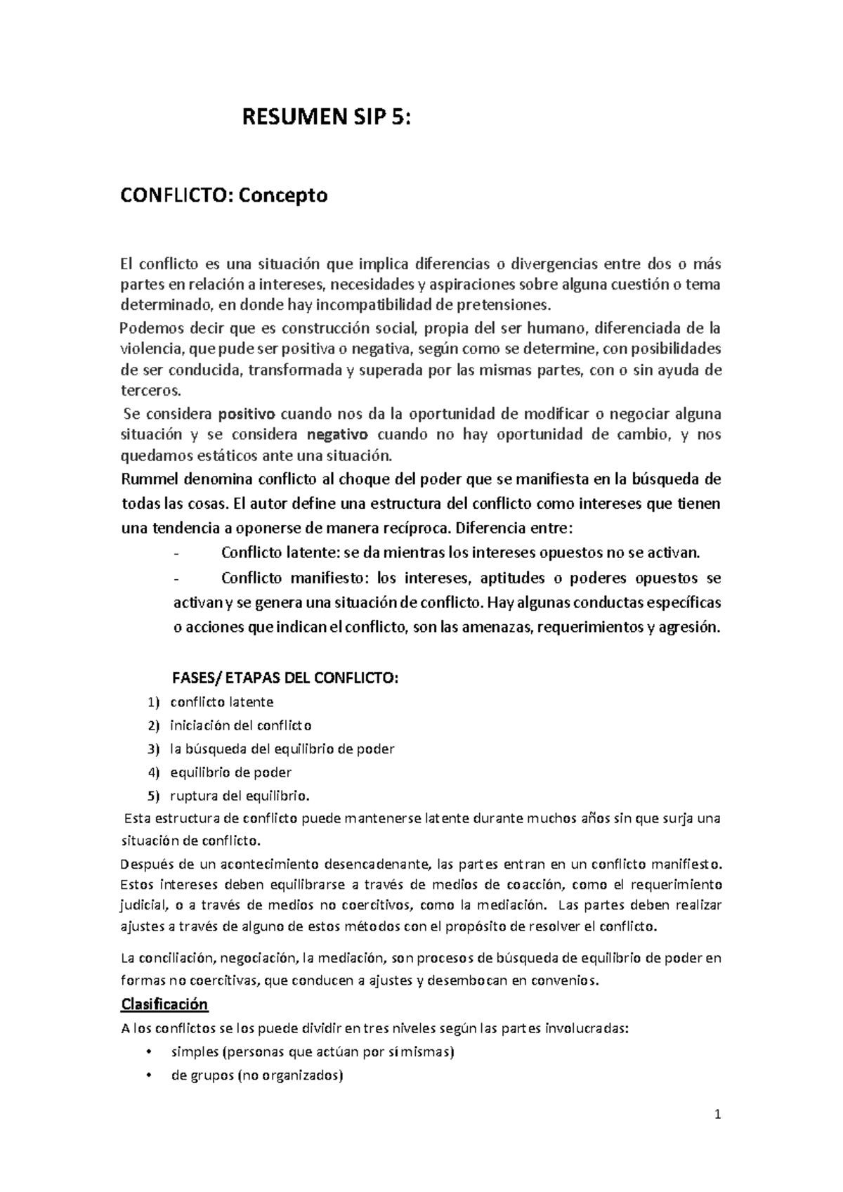 Resumen Final de SIP 5: Fundamentos y Métodos de Resolución de Conflictos - Document Preview