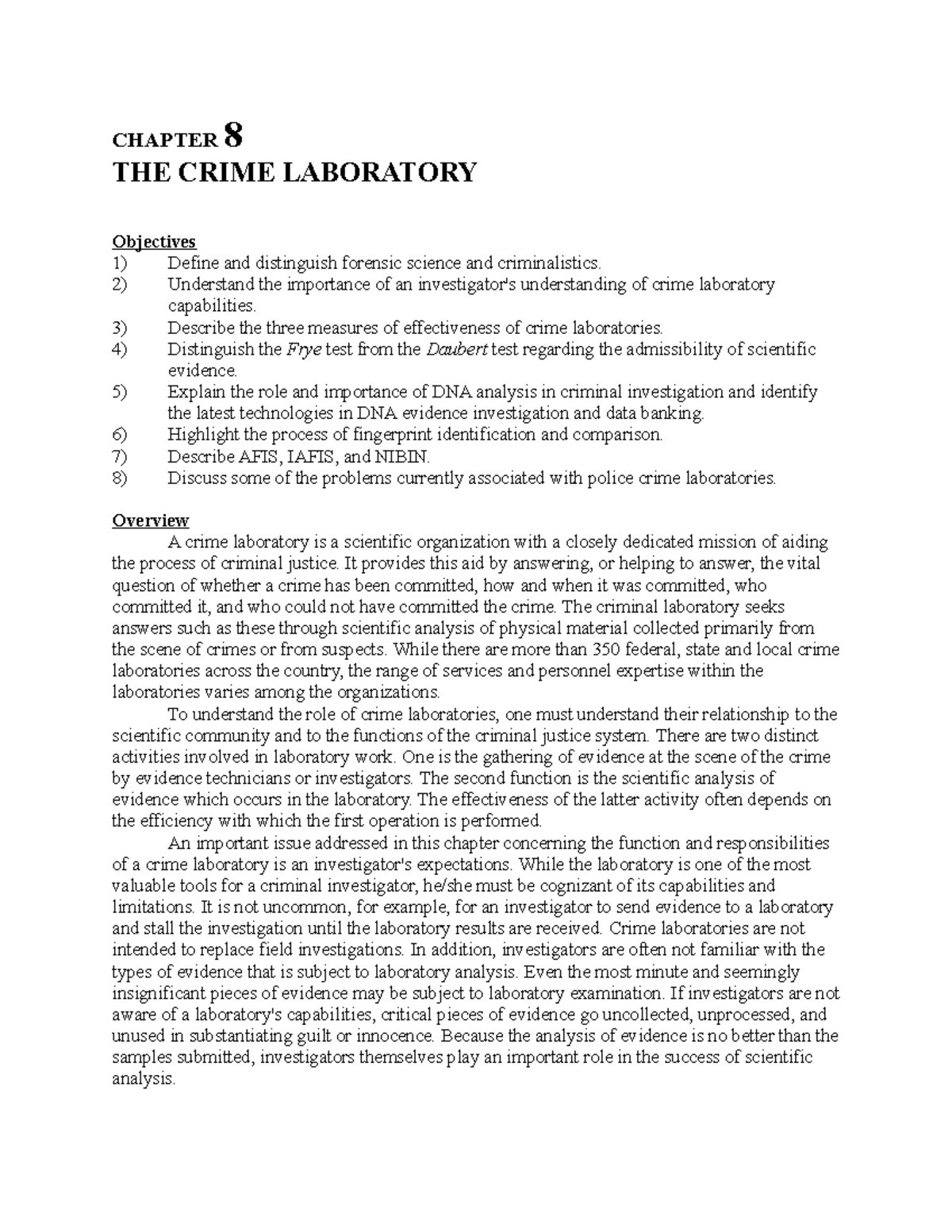 Lecture Chapter 8: Exploring the Role and Effectiveness of Crime Labs ...