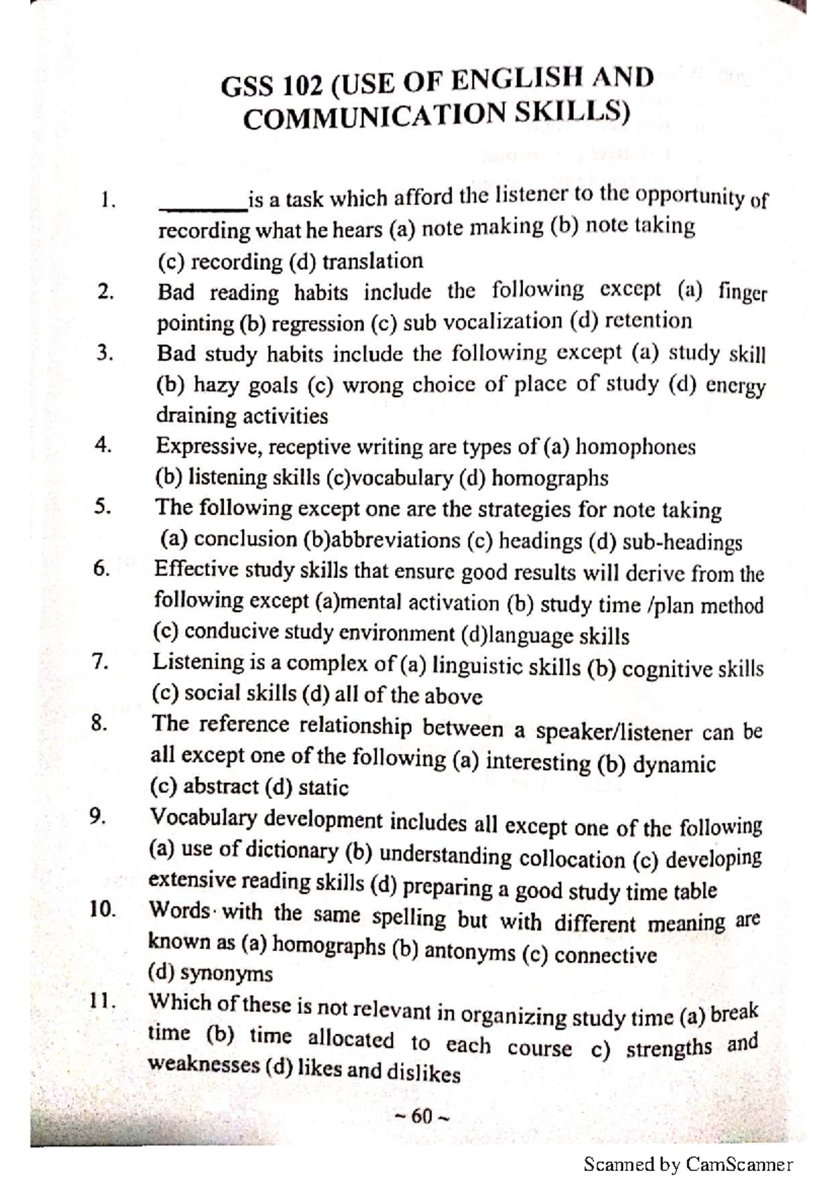 GSS 102 Final Exam Study Guide: English & Communication Skills - Studocu