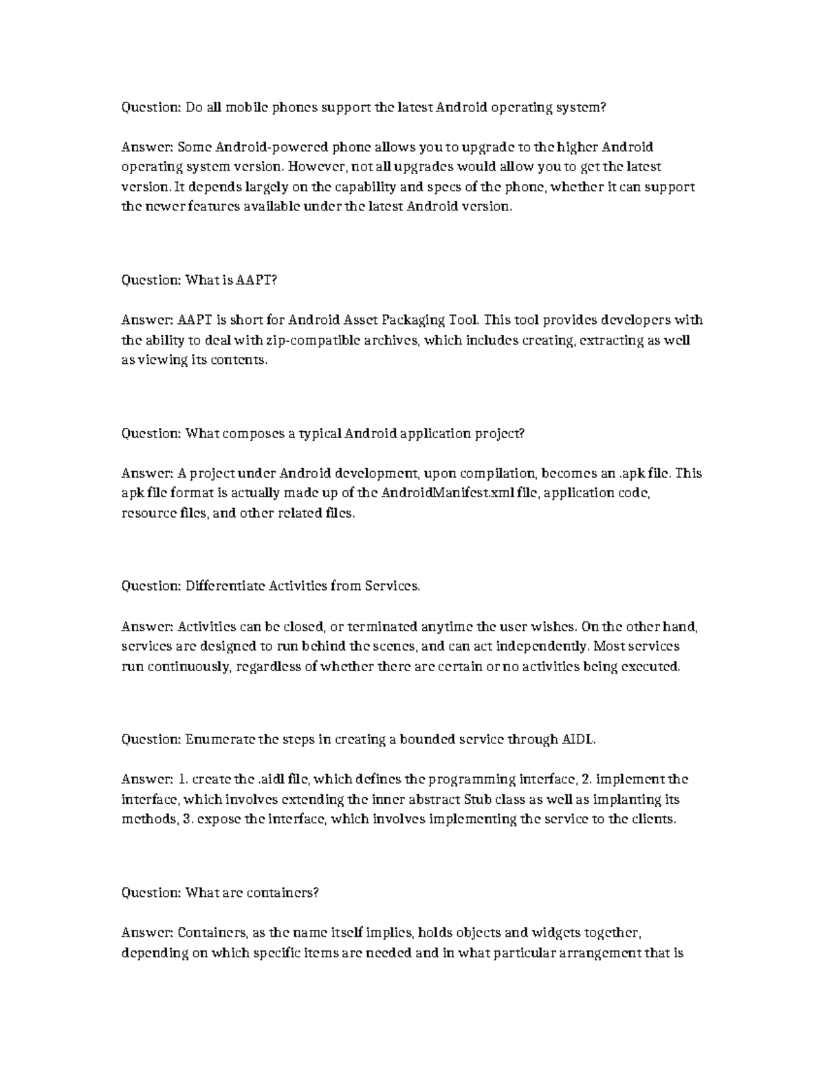 Android Development Questions & Answers for Exam Preparation - Studocu