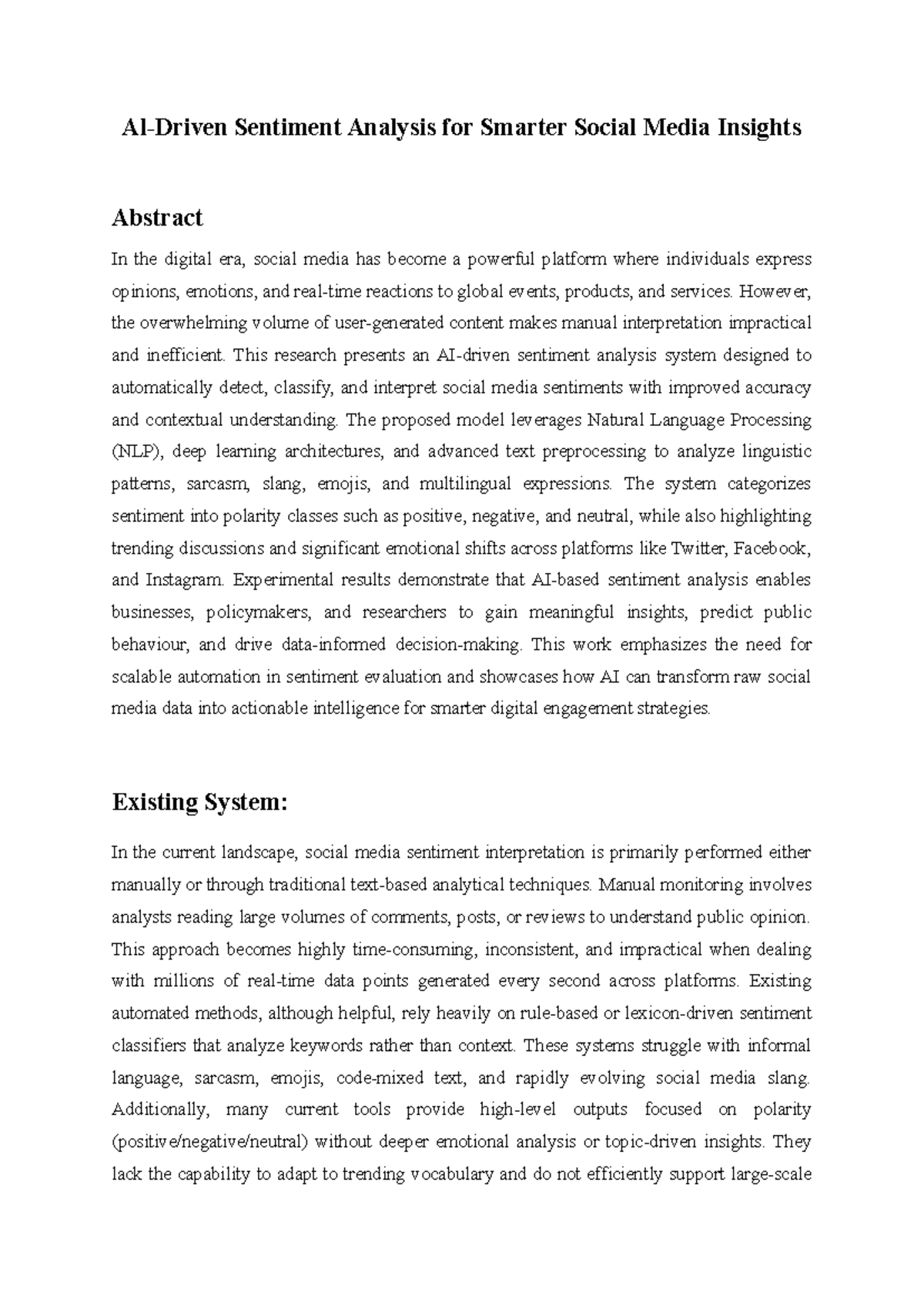 AI-Driven Sentiment Analysis for Social Media Insights (CS101) - Studocu