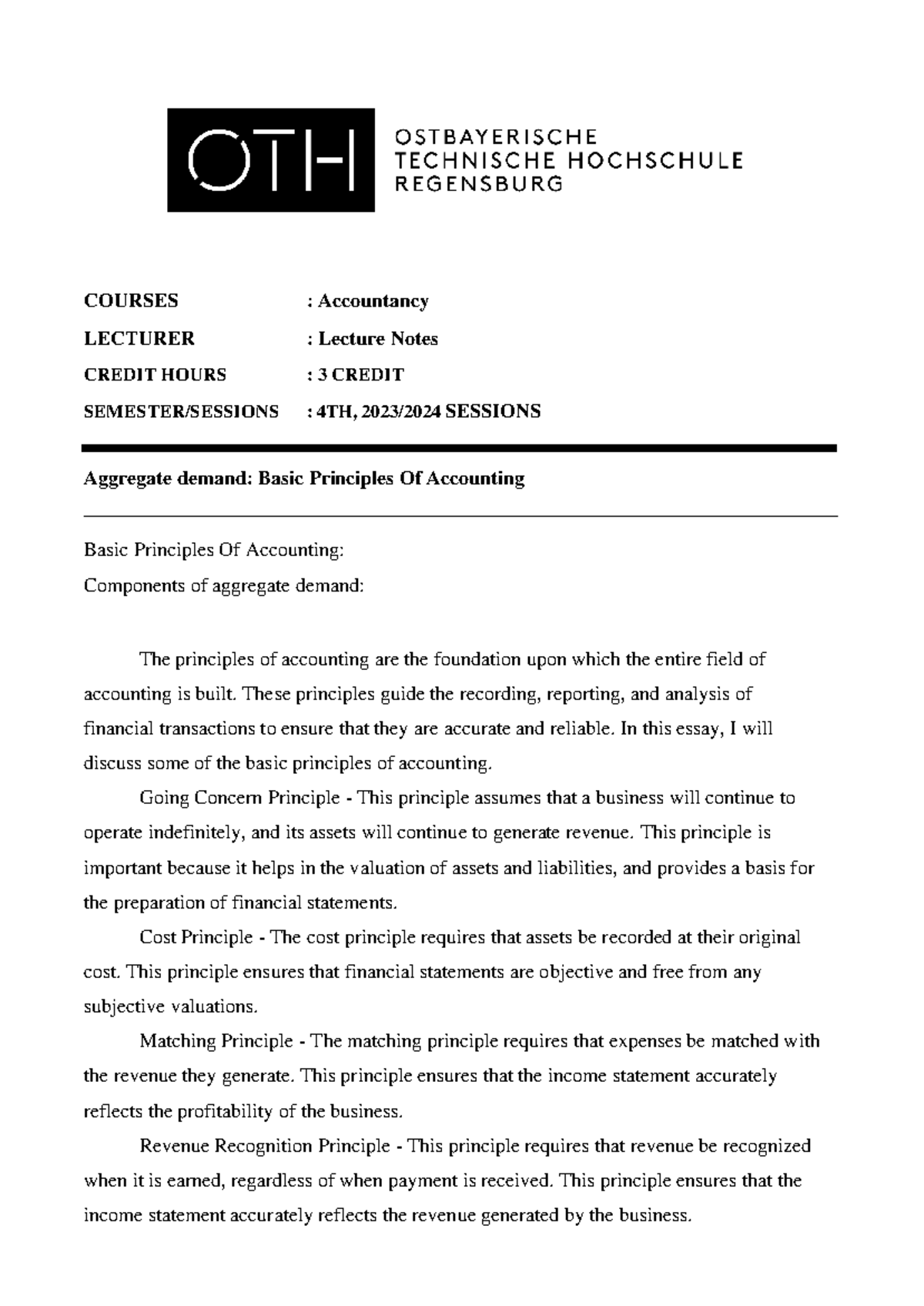Accountancy 101: Basic Principles of Accounting - Lecture Notes - Studocu