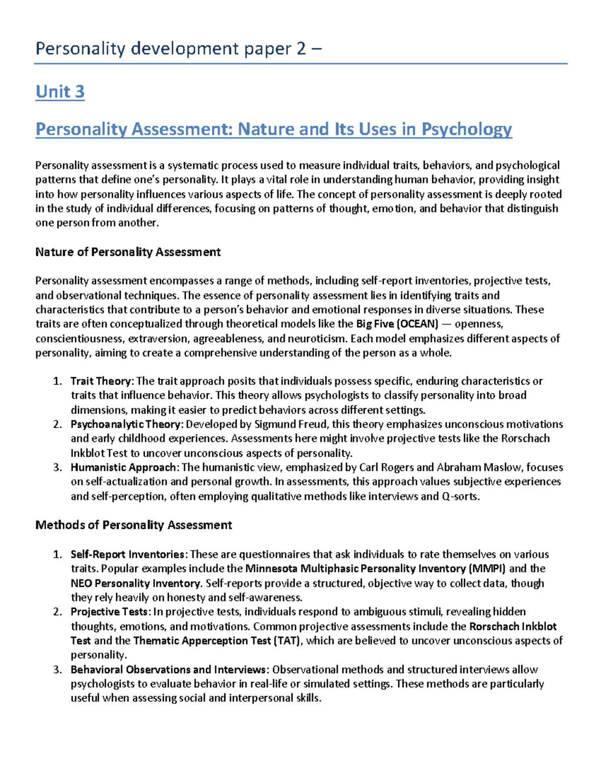 Pd - This provides comprehensive notes - Personality development paper ...