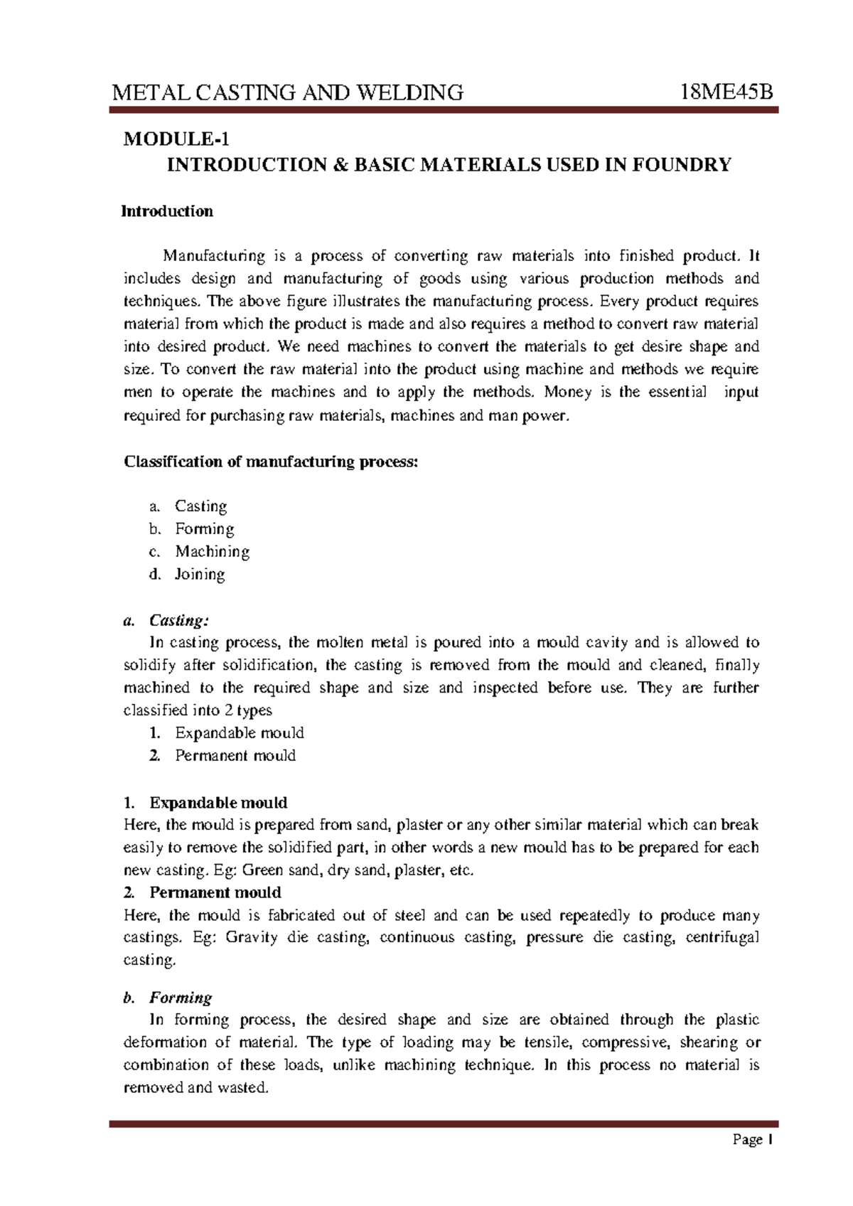 Metal Casting and Welding 18ME45B 5A: Intro to Foundry Materials and ...