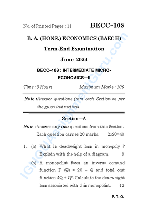 Intermediate Macroeconomics-I BECC-106 Exam Questions & Guidelines ...