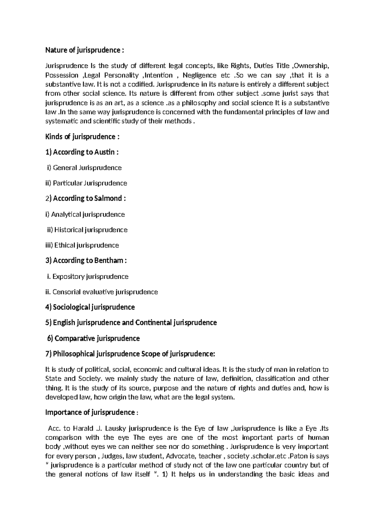 Jurisprudence 1: Nature, Scope, and Importance of Legal Concepts - Studocu