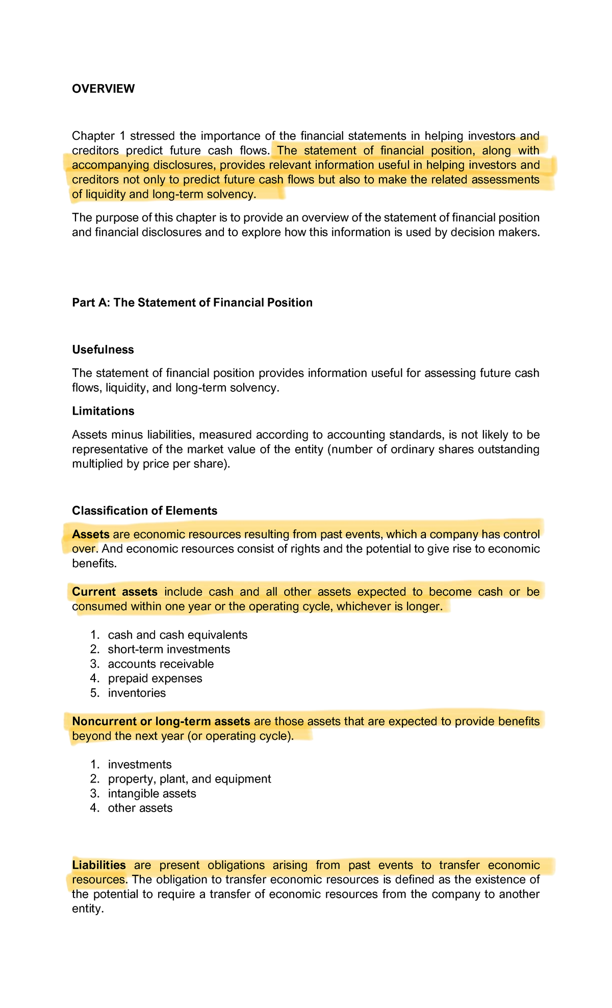 SFP - Overview of Financial Position & Disclosures in Chapter 1 - Studocu
