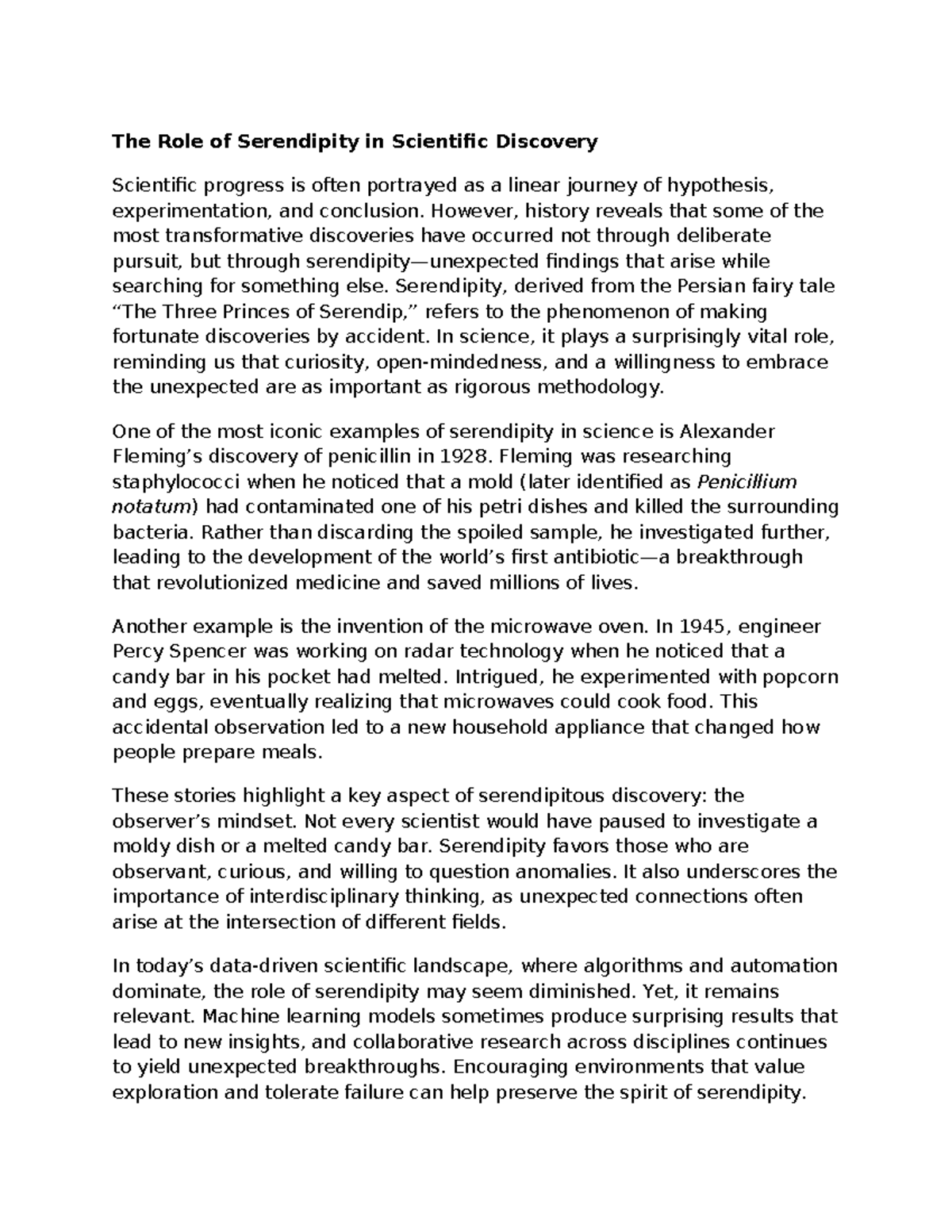 The Role of Serendipity in Scientific Discovery: Insights and Examples ...