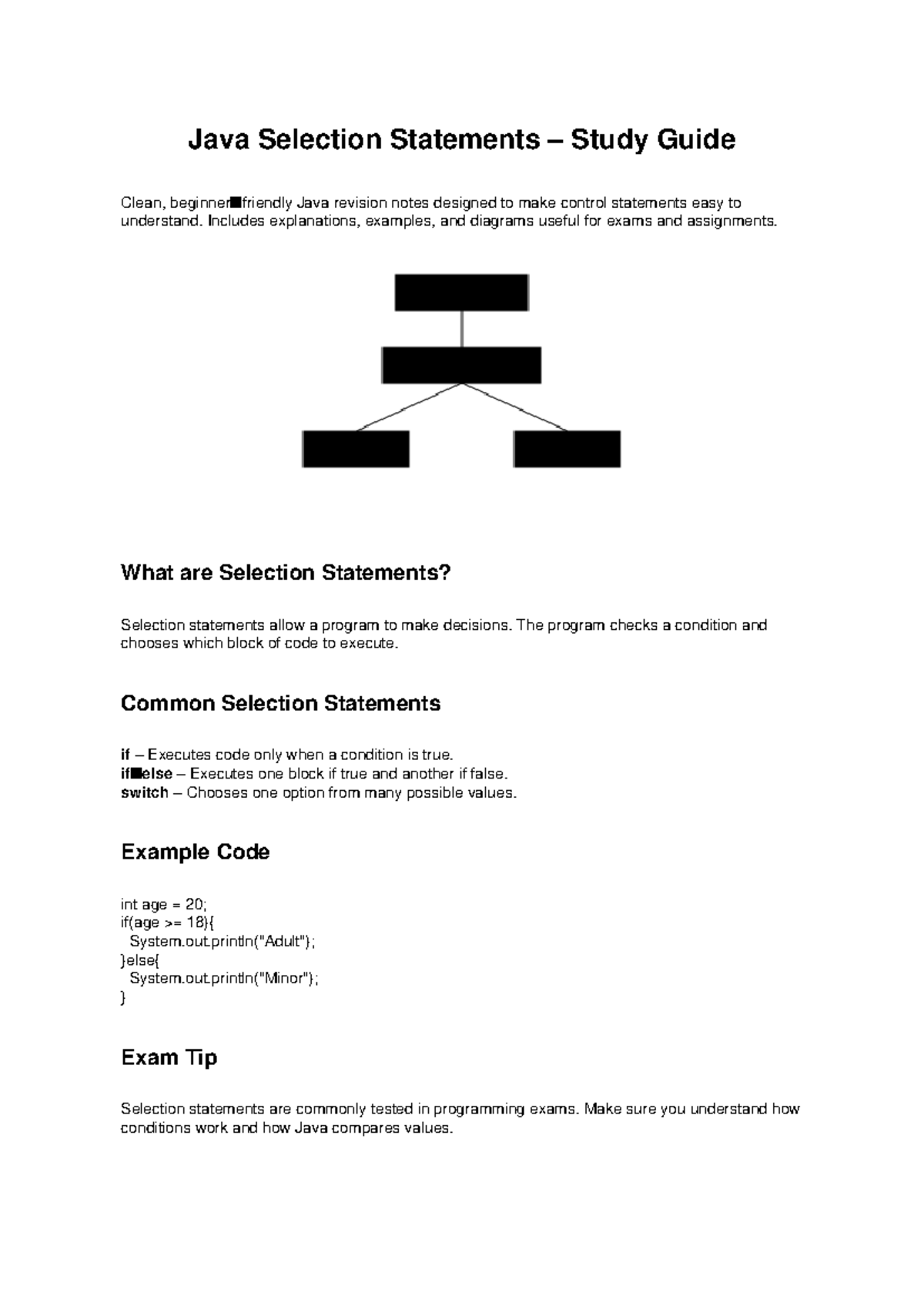 Java Selection Statements Study Notes for Revision - Studocu