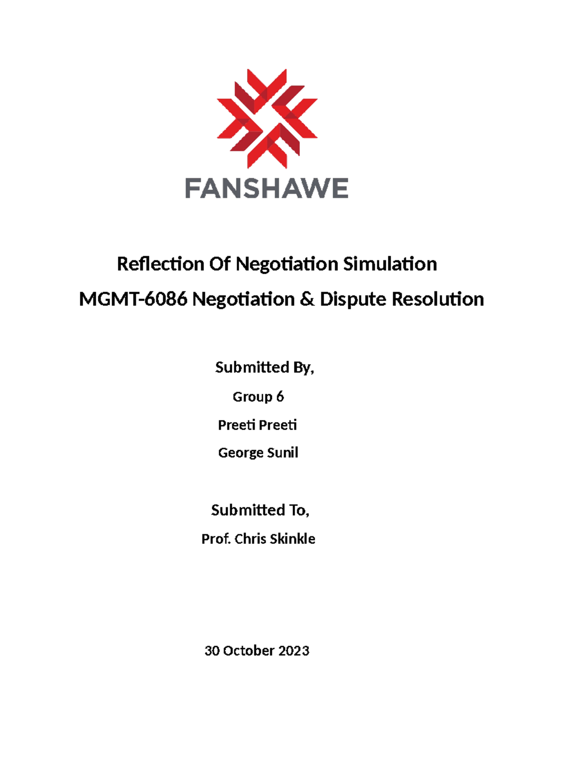 Reflection on Negotiation Simulation - MGMT-6086 Assignment Report ...