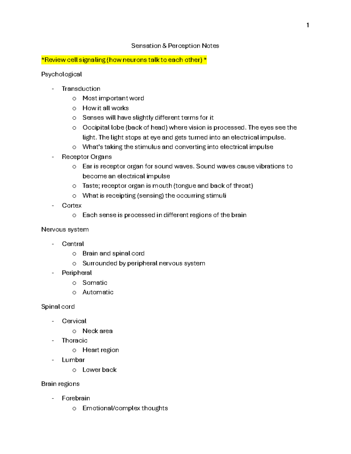 Sensation and Perception Notes for PSY 101: Understanding Neural ...