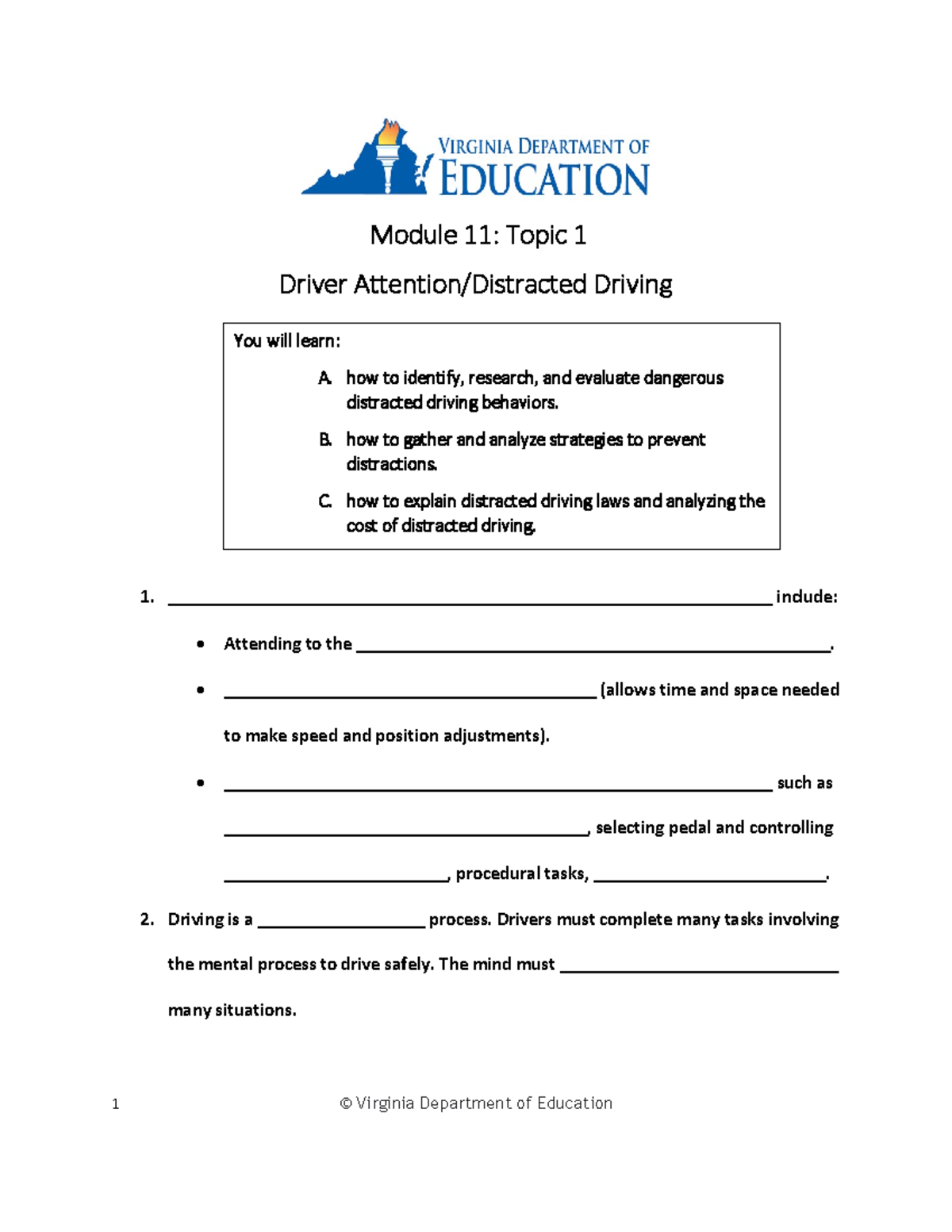 Module 11Topic 1 - omgg - Module 11 : Topic 1 Driver Attention ...