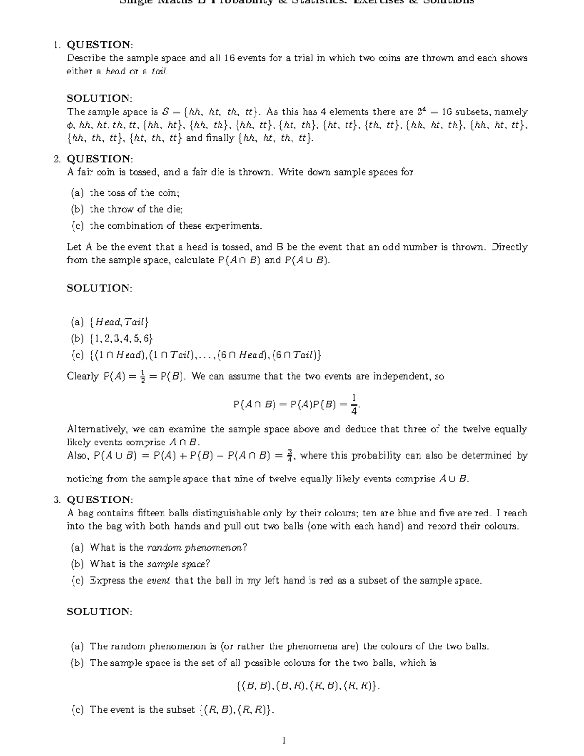 Probability & Statistics Exercises Solutions: MATH B Final Exam - Studocu