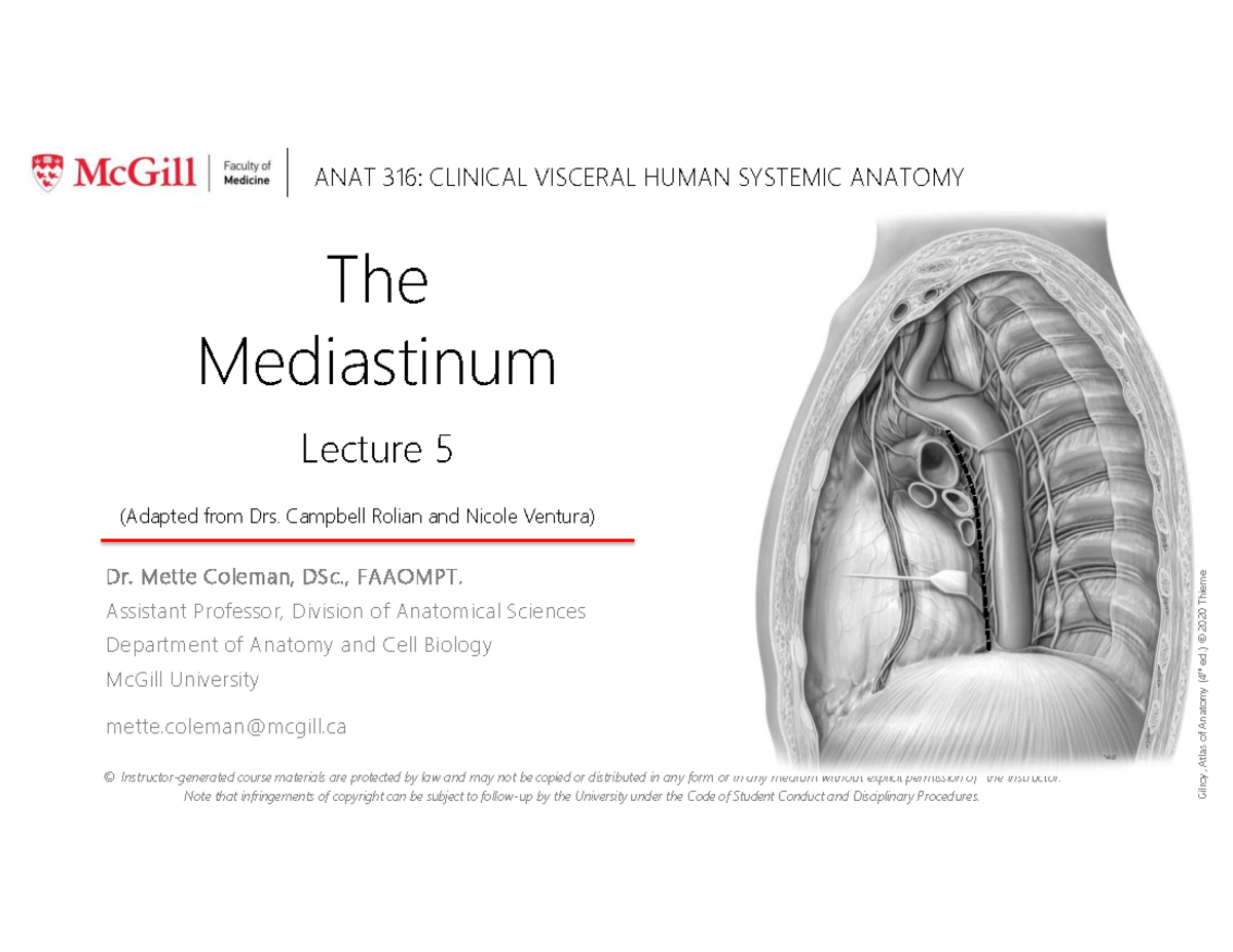 ANAT 316: Lecture 5 - Overview of the Mediastinum and Its Structures ...