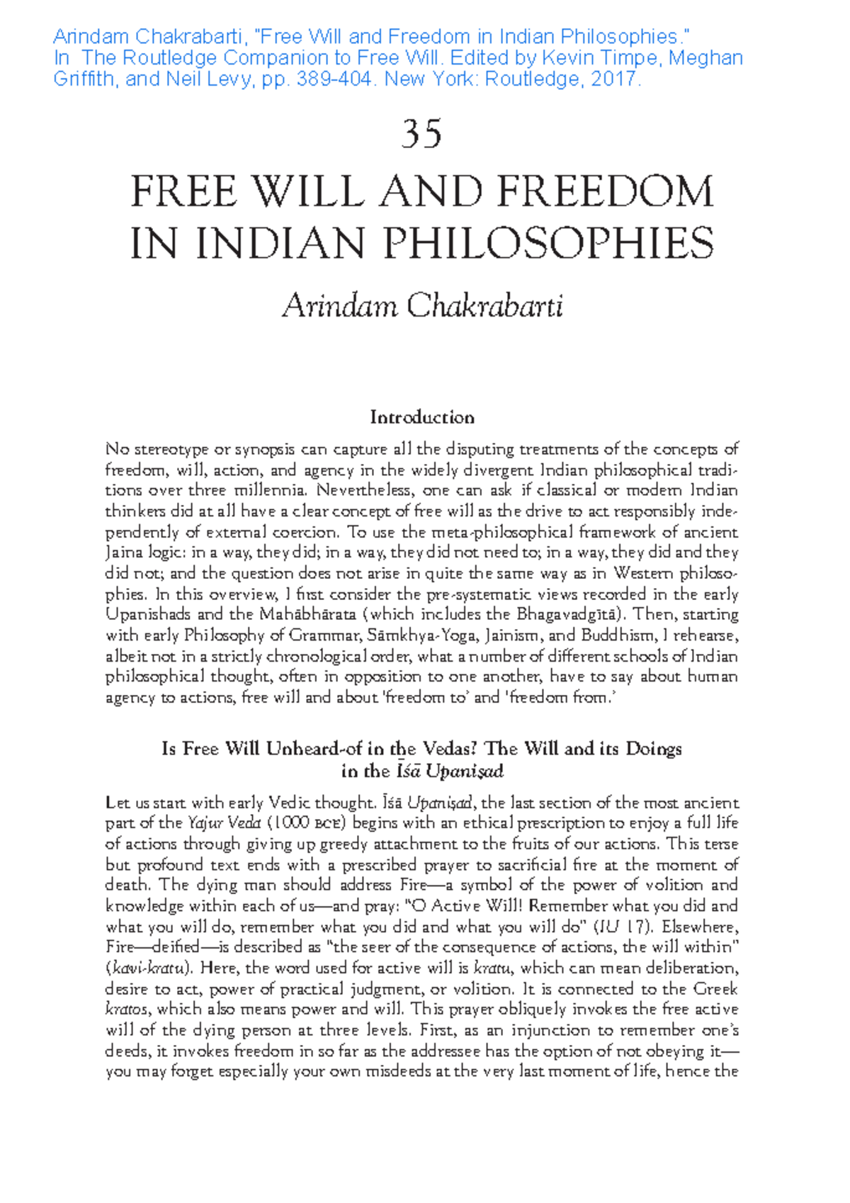 FREE WILL AND FREEDOM IN INDIAN PHILOSOPHIES (PHIL 35) - Arindam ...