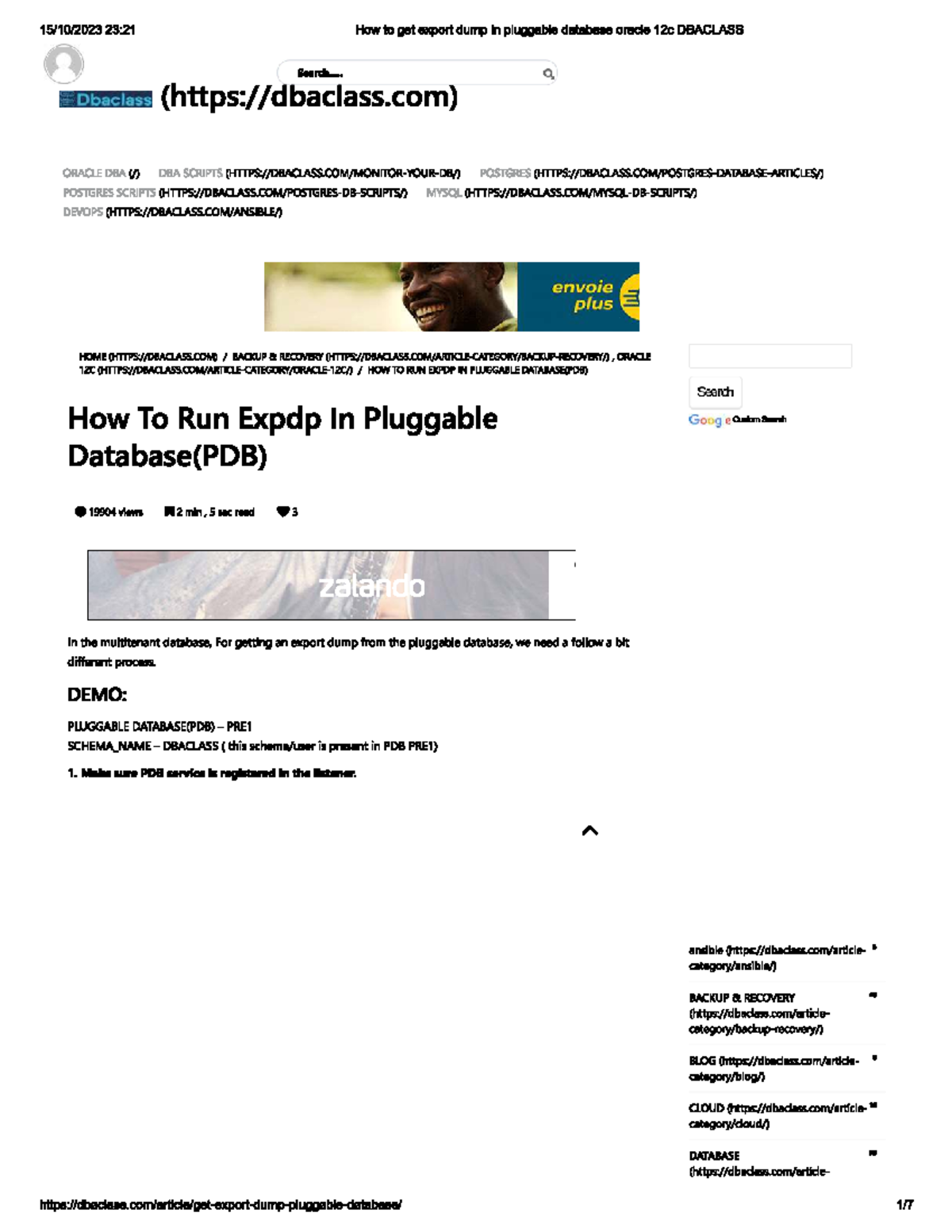 Expdp Process in Oracle 12c PDB: A Guide for DBACLASS Students - Studocu