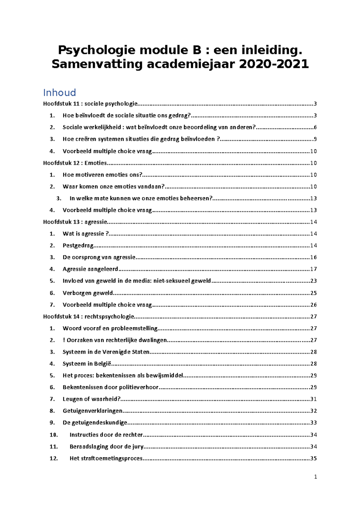 Psychologie Module B: Inleiding tot Sociale Psychologie en Emoties ...