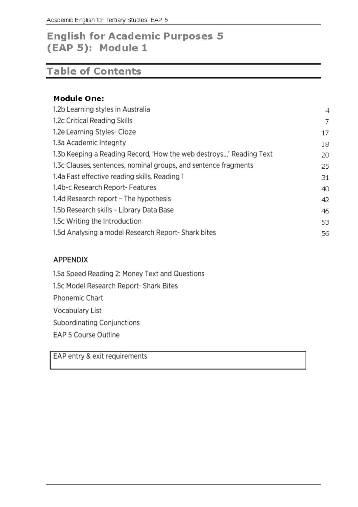 EAP 5 Week 1 Learner Manual: Academic English for Tertiary Studies ...