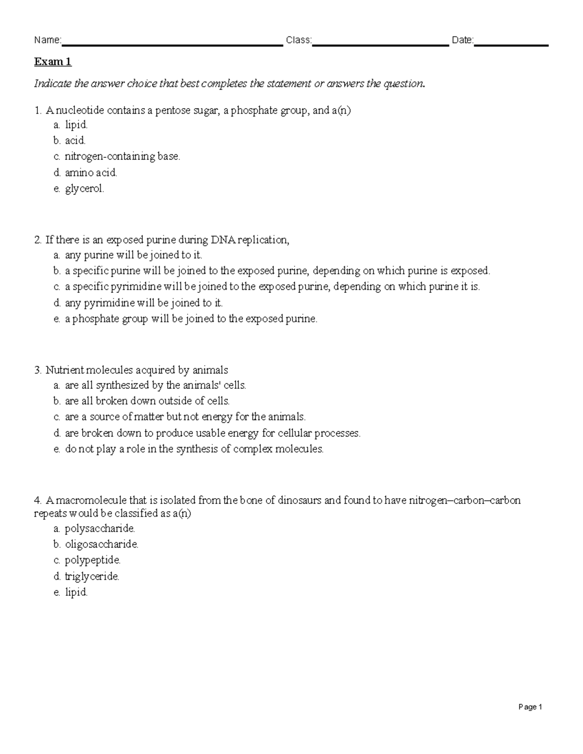 Bio 110 Exam 1 MC Notes: Key Concepts and Practice Questions - Studocu