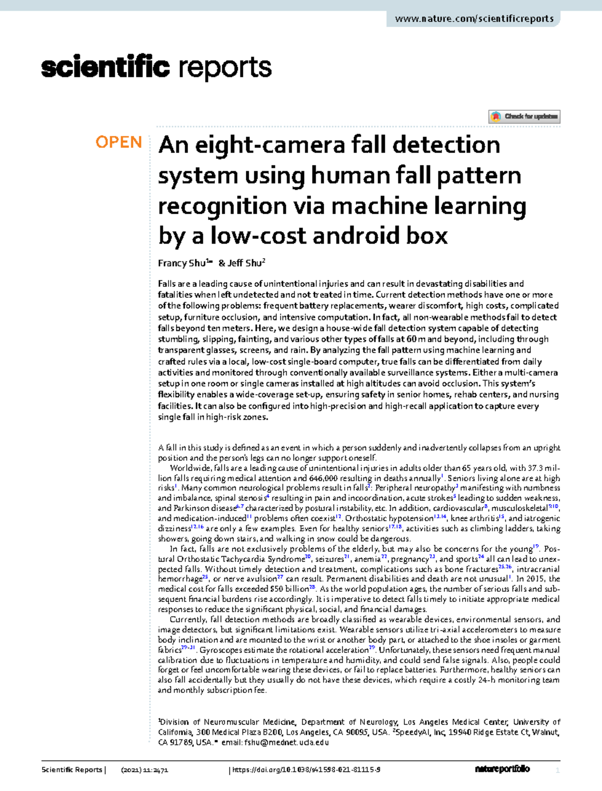 Title: S41598-021-81115: Advanced Fall Detection System with AI and ...