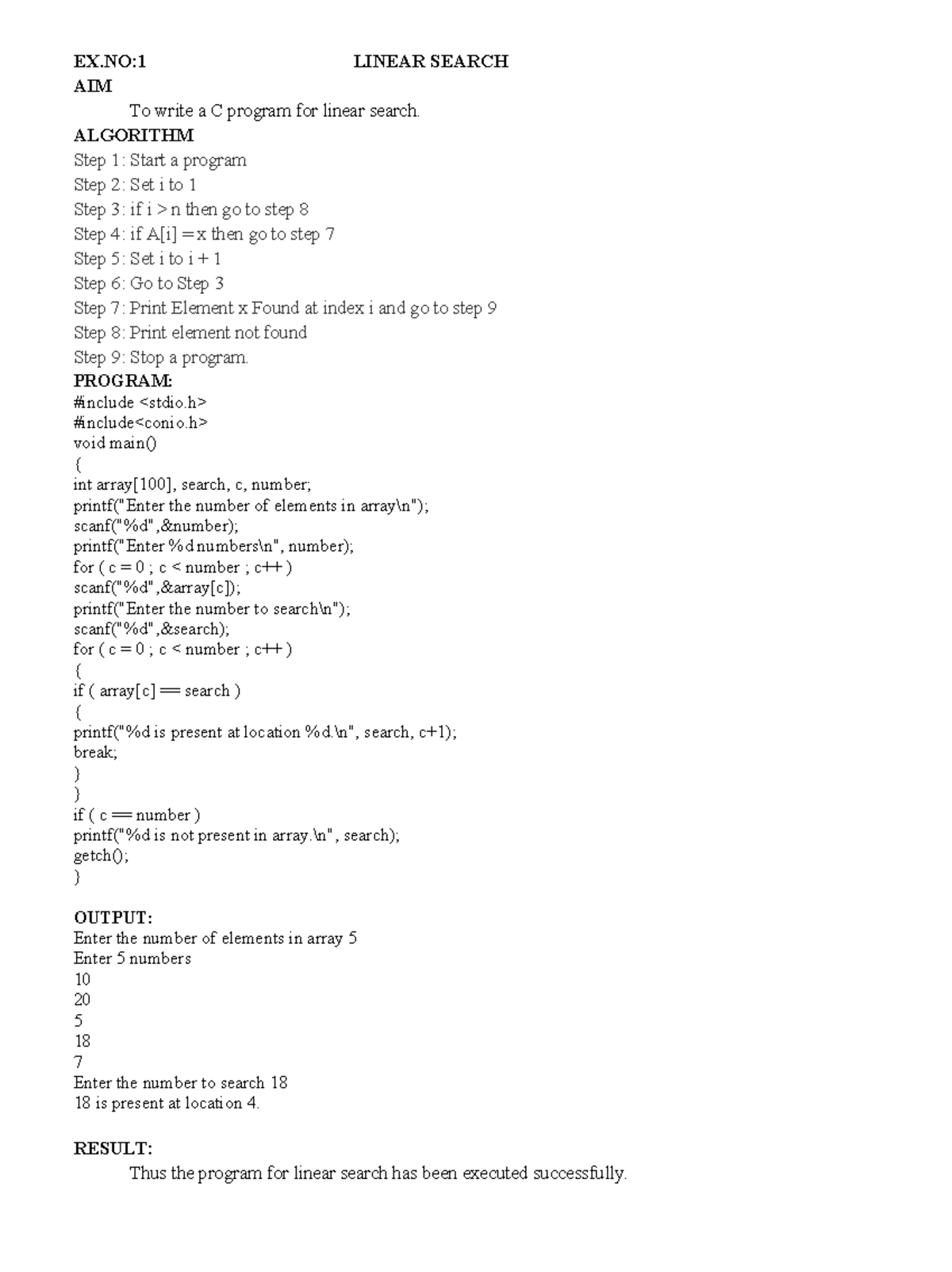 ALG LAB Manual: C Programs for Searching & Sorting Algorithms - Studocu