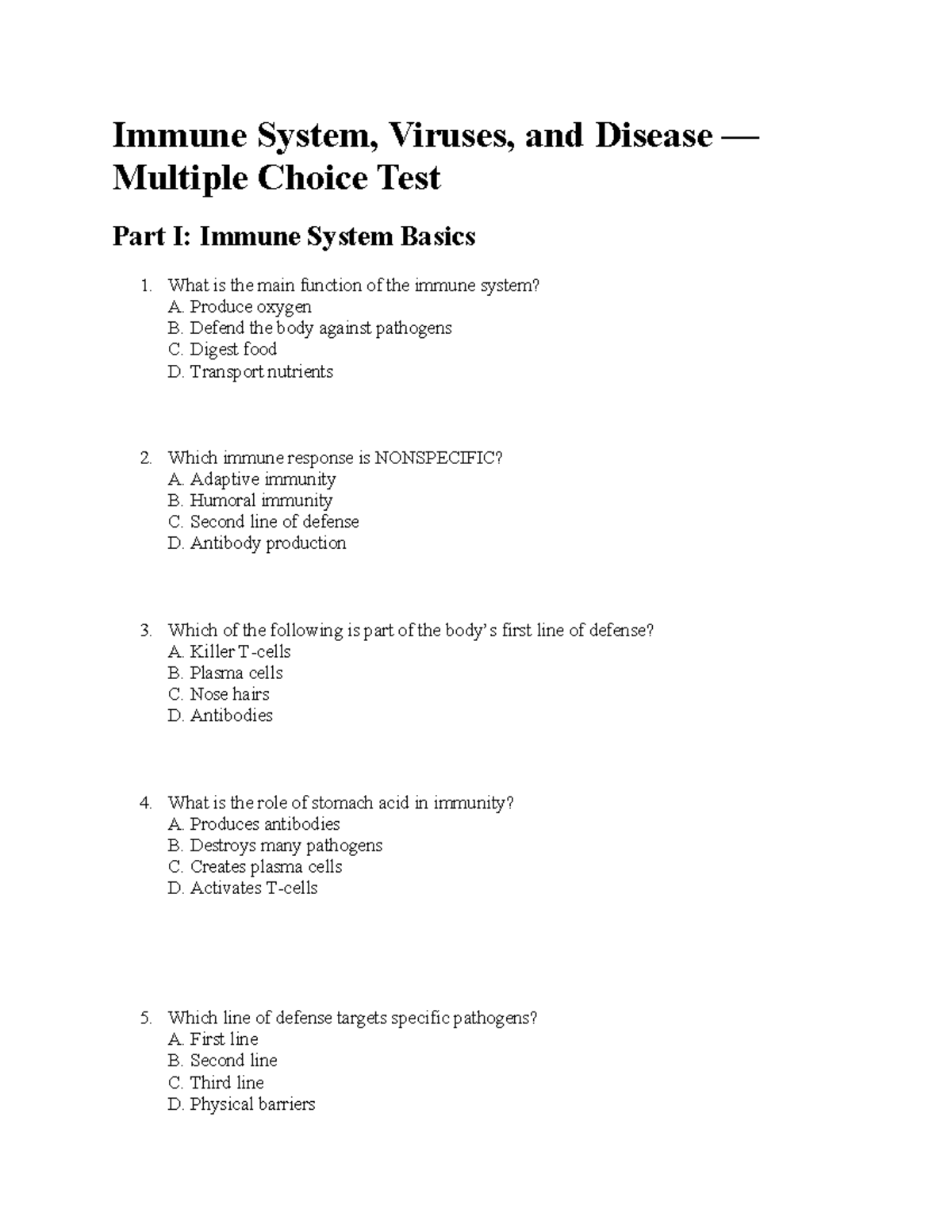 Immune System Basics MCQ Test (Course Code: IS101) - Studocu