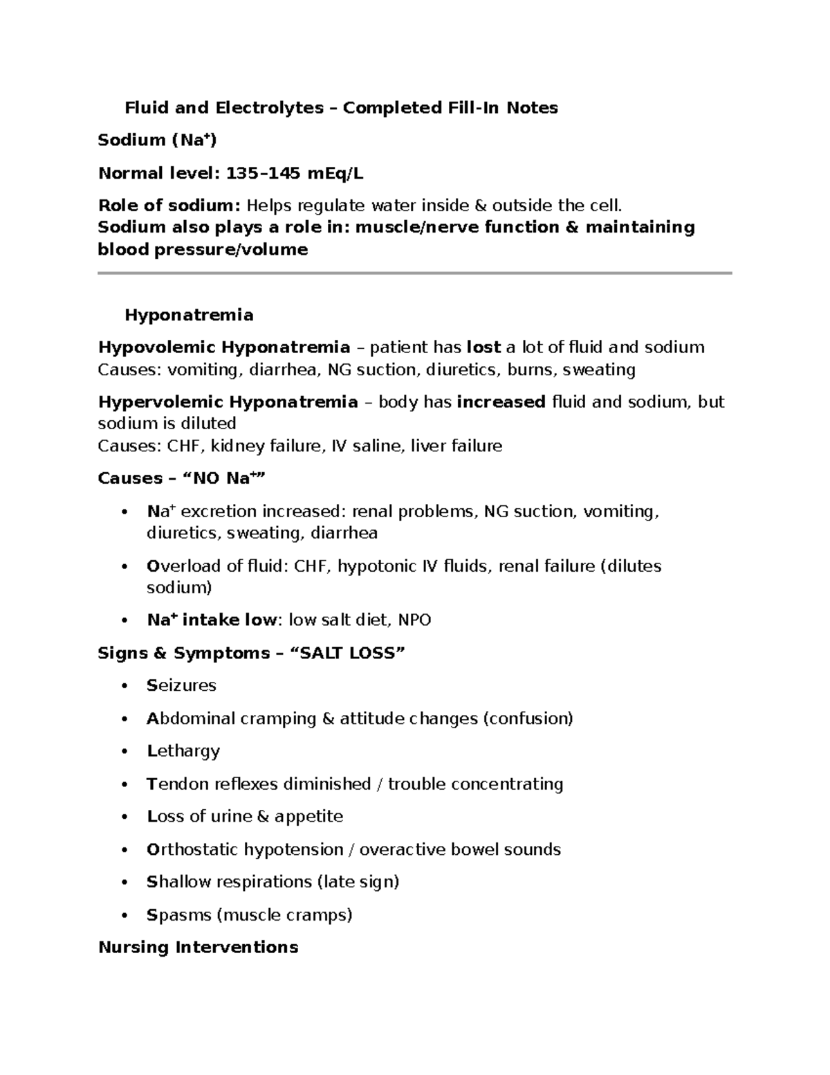 Fluid and Electrolyte Study Guide: Key Concepts and Nursing ...
