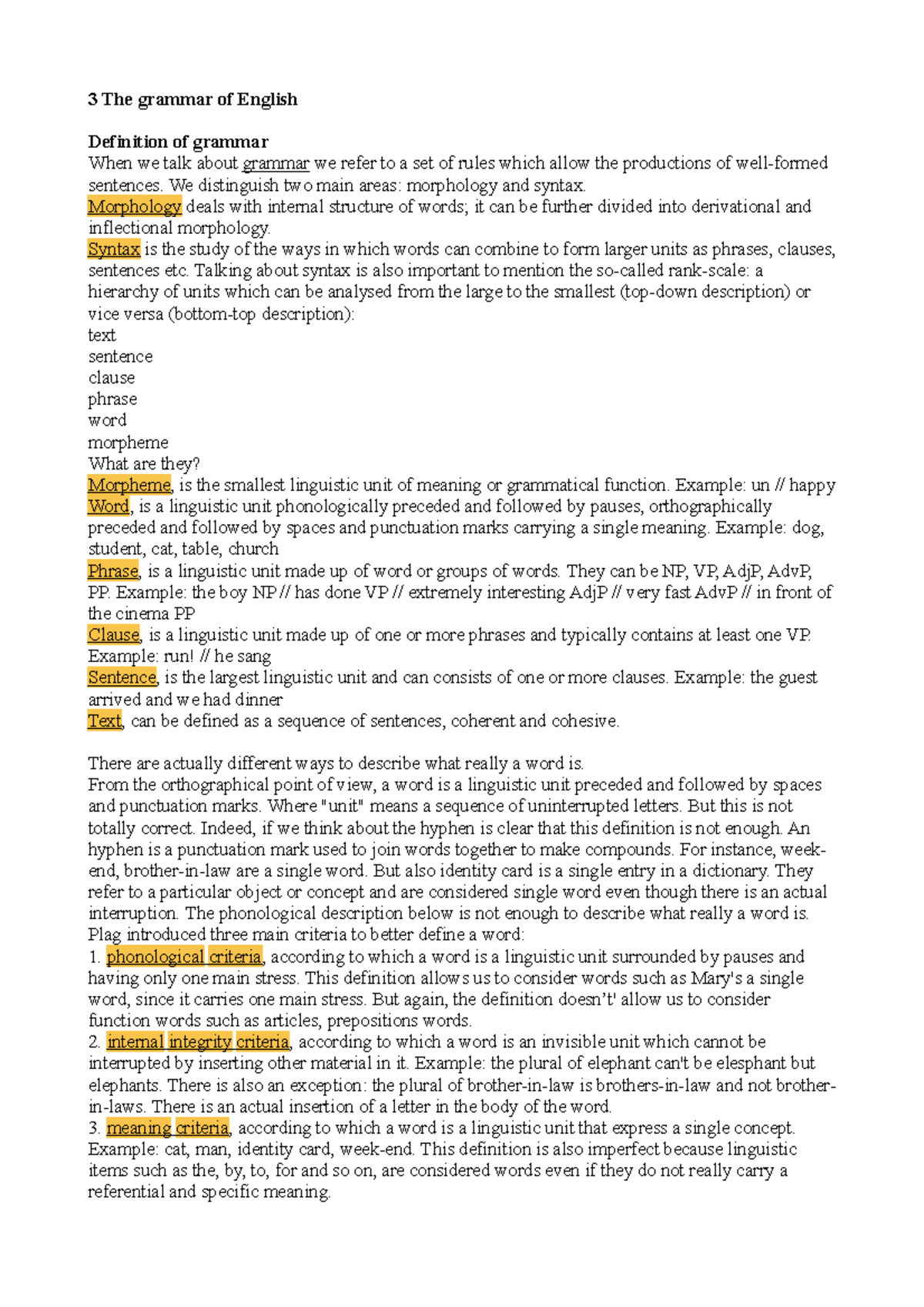 English Grammar: Morphology and Syntax Overview for Inglese 2 Course ...