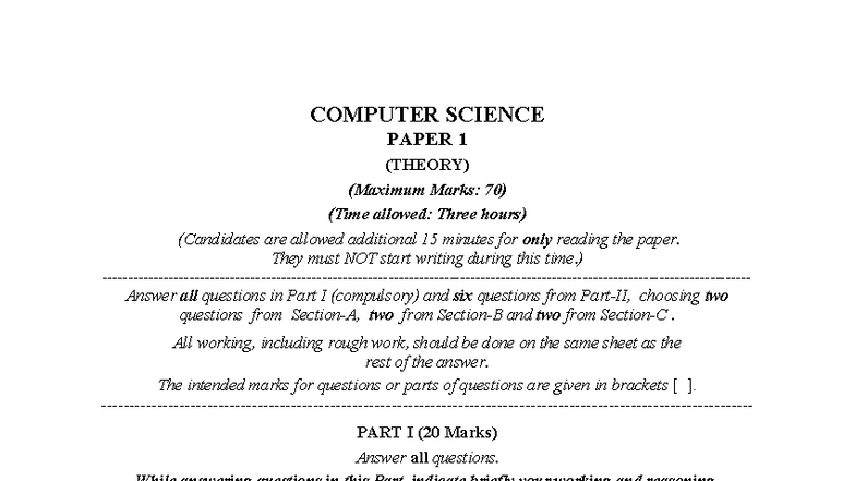 COMPUTER SCIENCE PAPER 1 (THEORY) - Detailed Exam Guide - Studocu