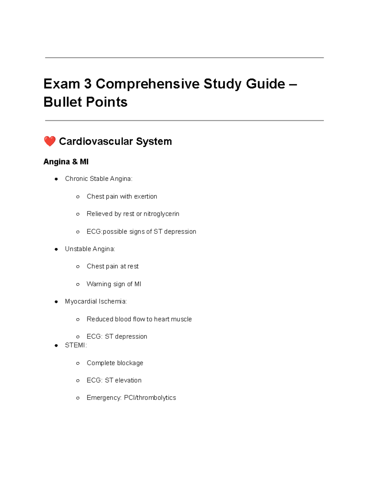 Exam 3 Comprehensive Study Guide for Nursing: Cardiovascular & More ...